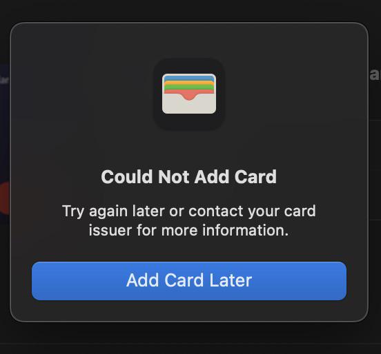Unable to add cards to Apple Wallet after signing out and signing back