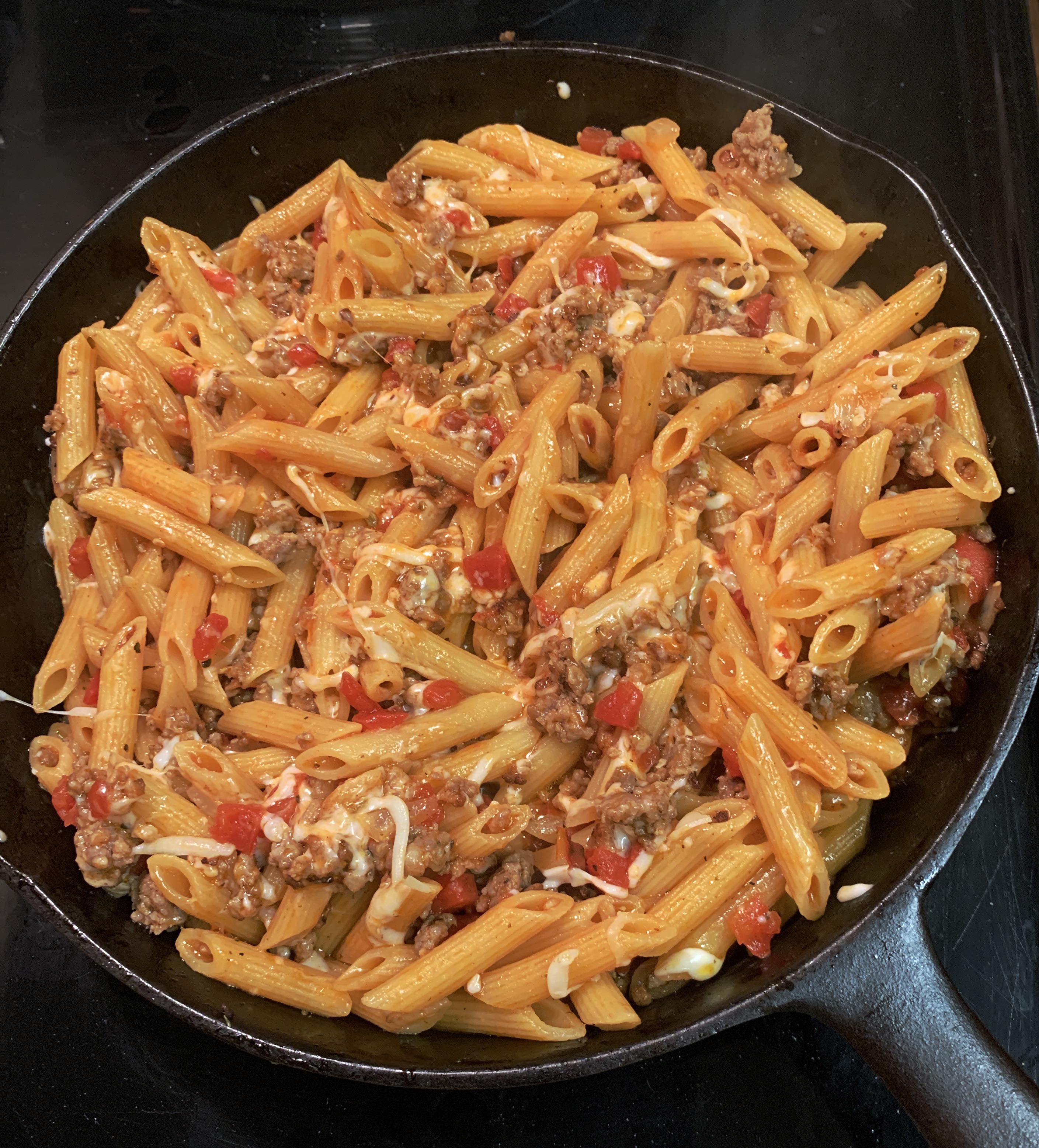 [Homemade] Italian sausage with penne pasta in a sauce of tomatoes