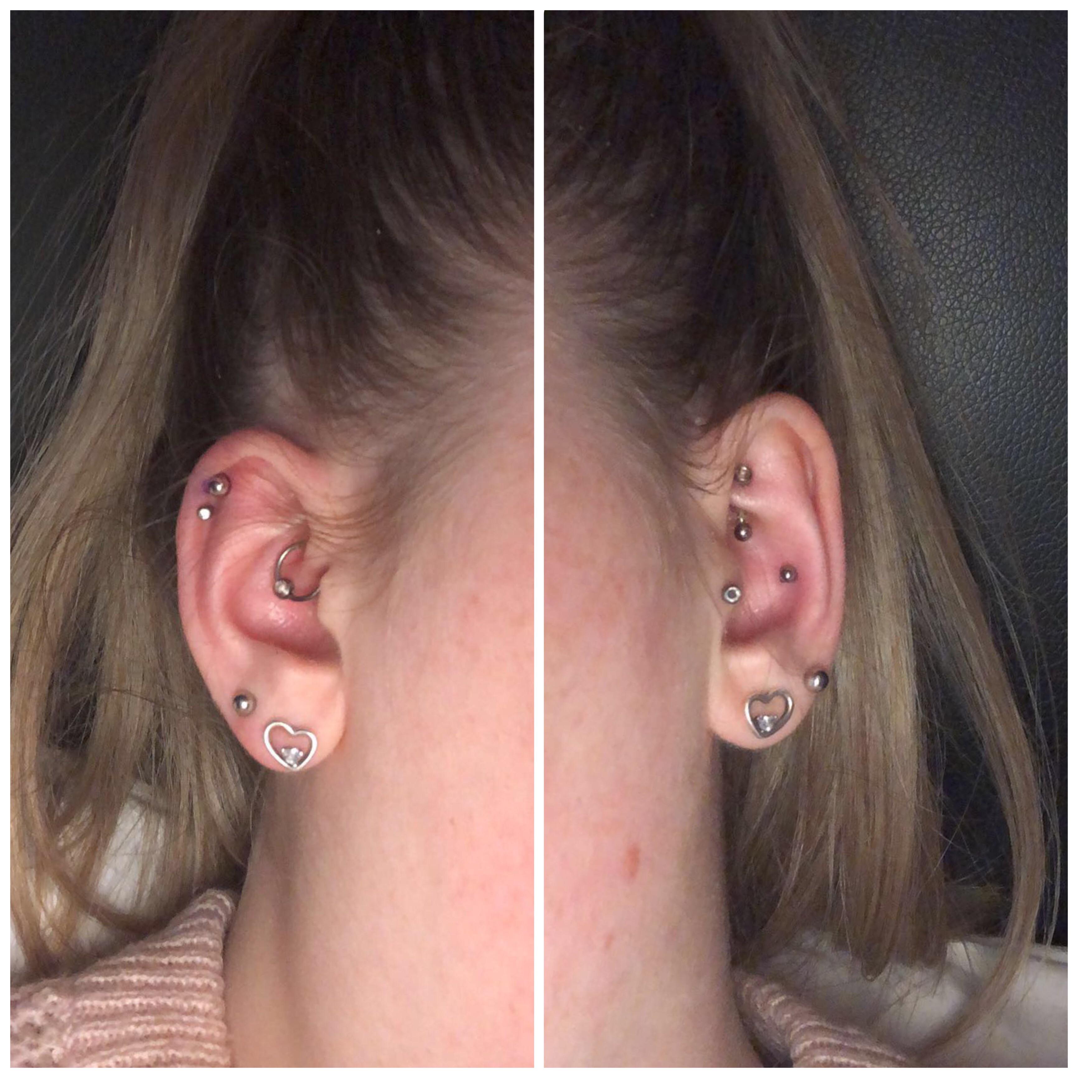 So I took the plunge and got a second helix and conch piercing! Trying