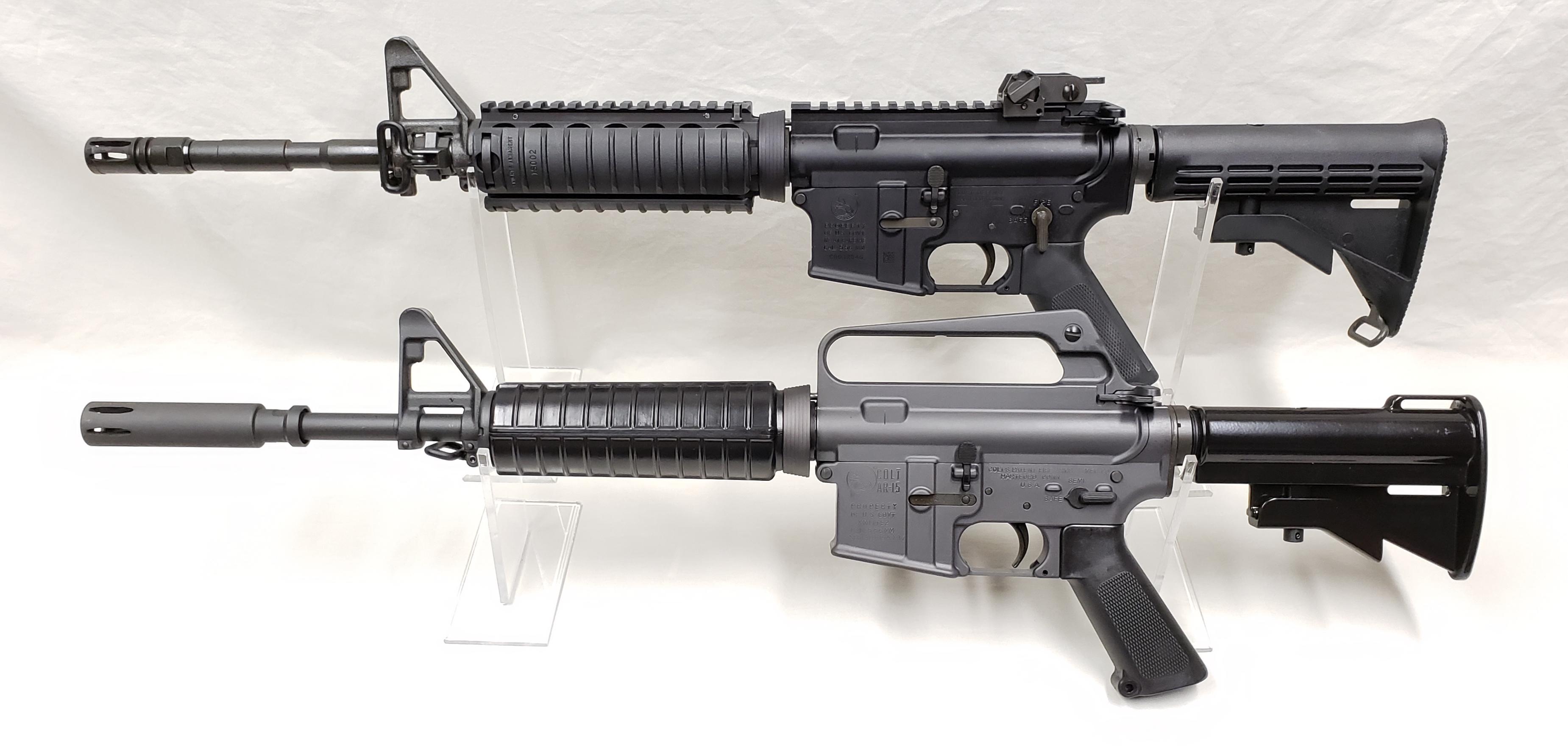 The Colt CRXM177E2 (front) and the Colt LE6920 2018 (back). Both