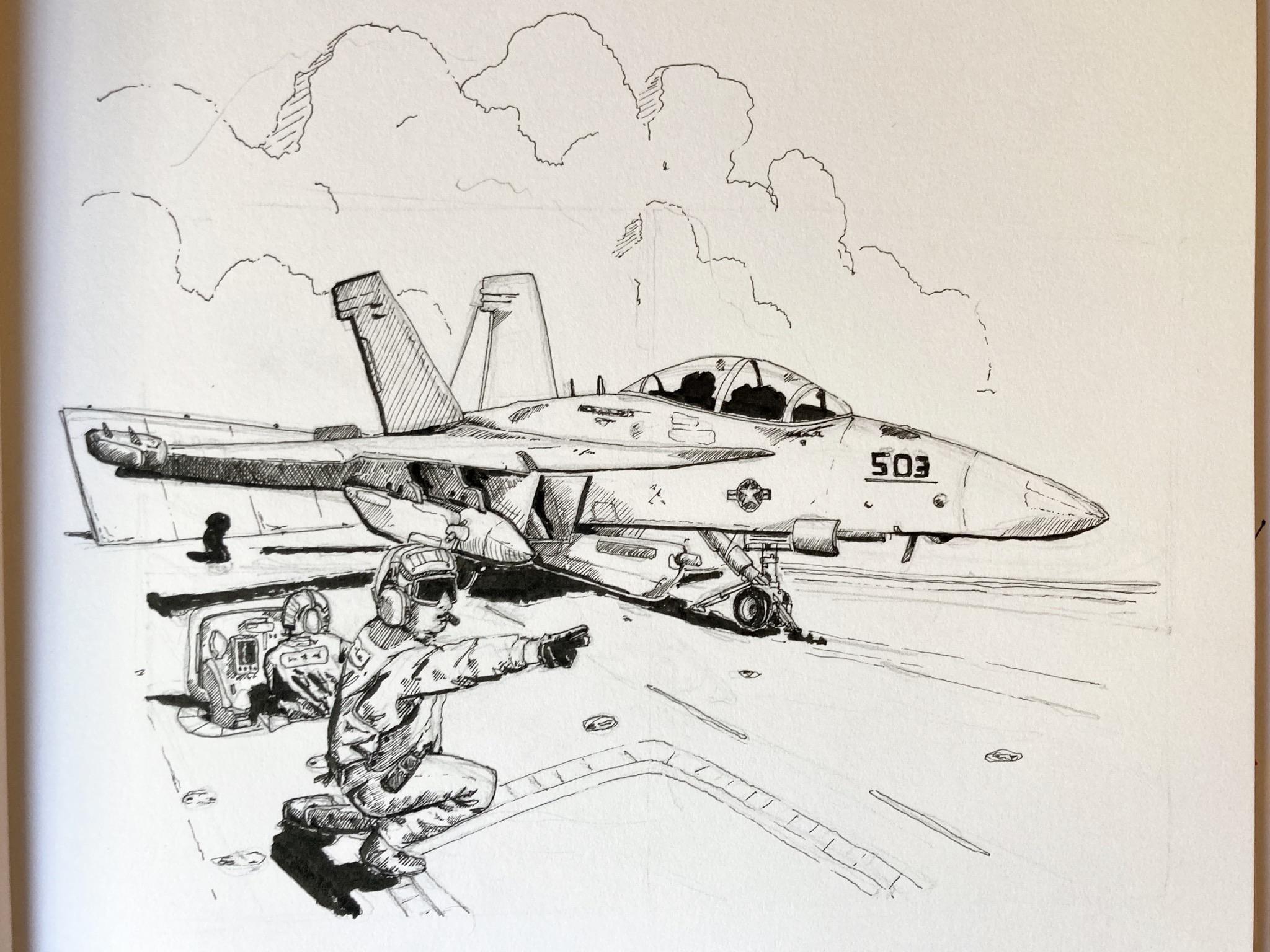 Ready for Flight, ink r/drawing