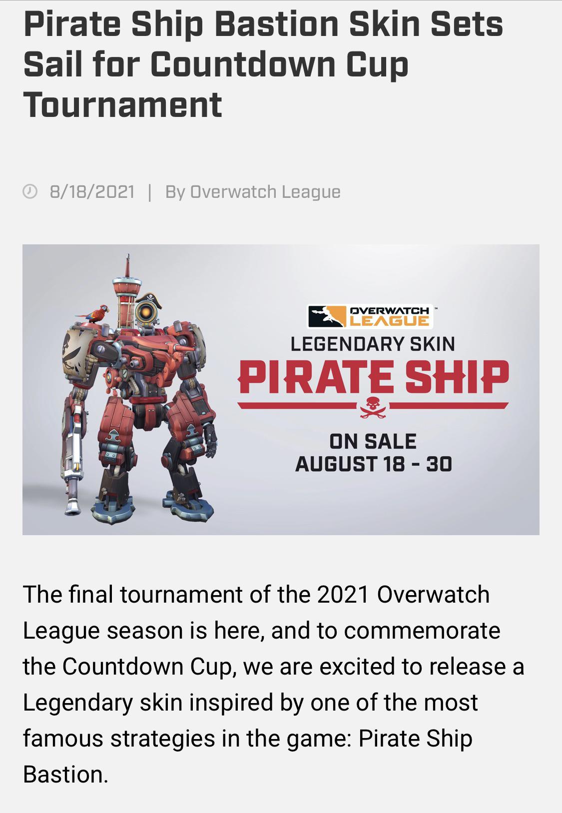 New Bastion legendary skin Pirate Ship! 200 OWL tokens! r/BastionMains