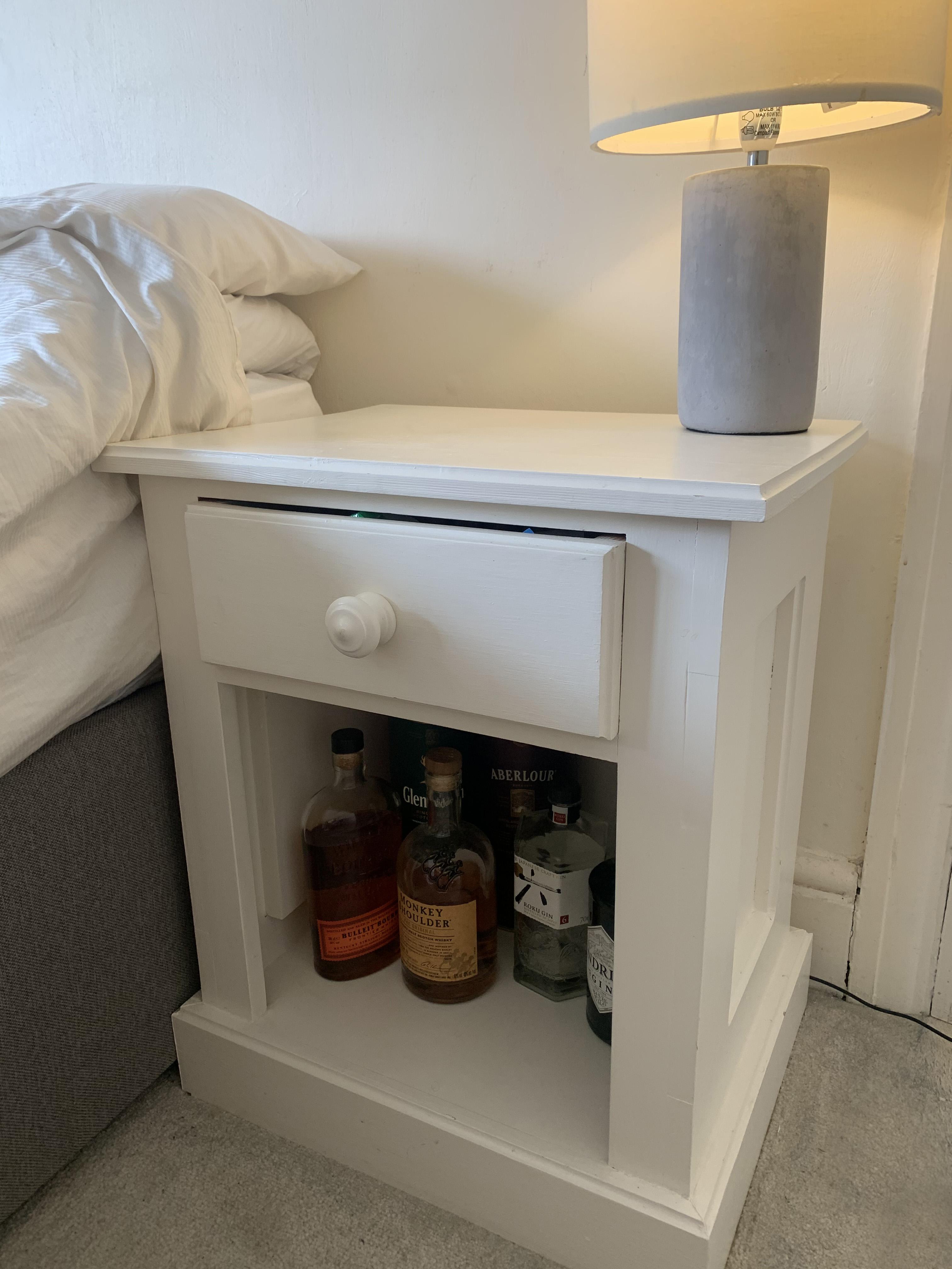 First attempt at a bedside table (painted pine) r/woodworking
