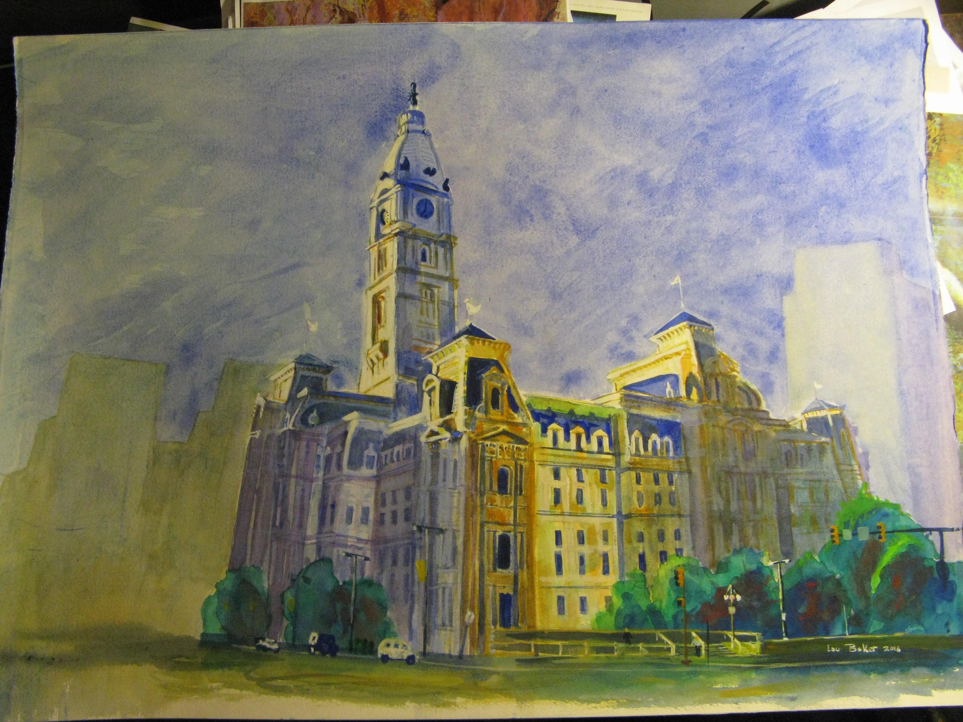 Philadelphia City Hall Watercolor Original Art 19 by 25" Wanted to