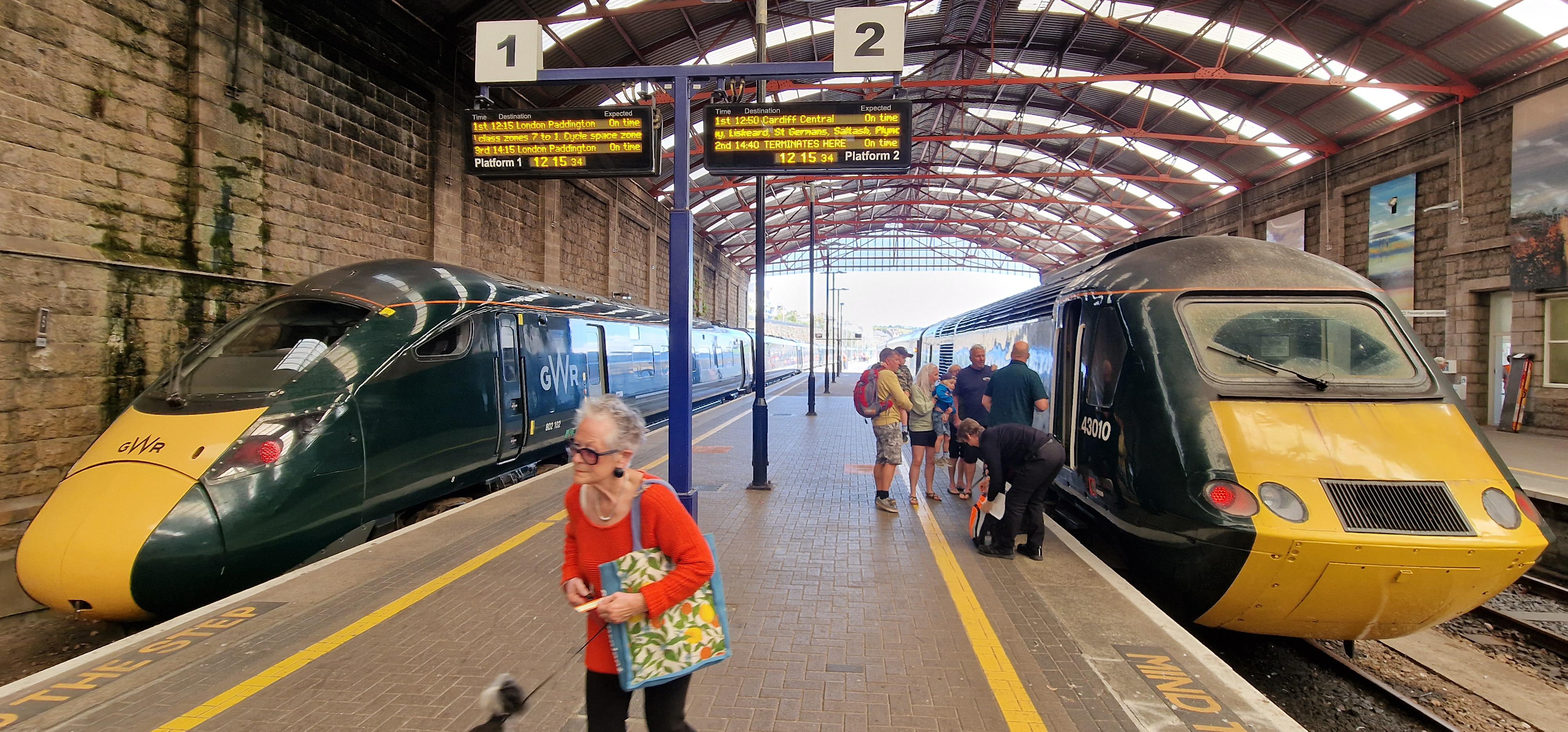 Old and new (HST and IET). Trains at Penzance station Cornwall