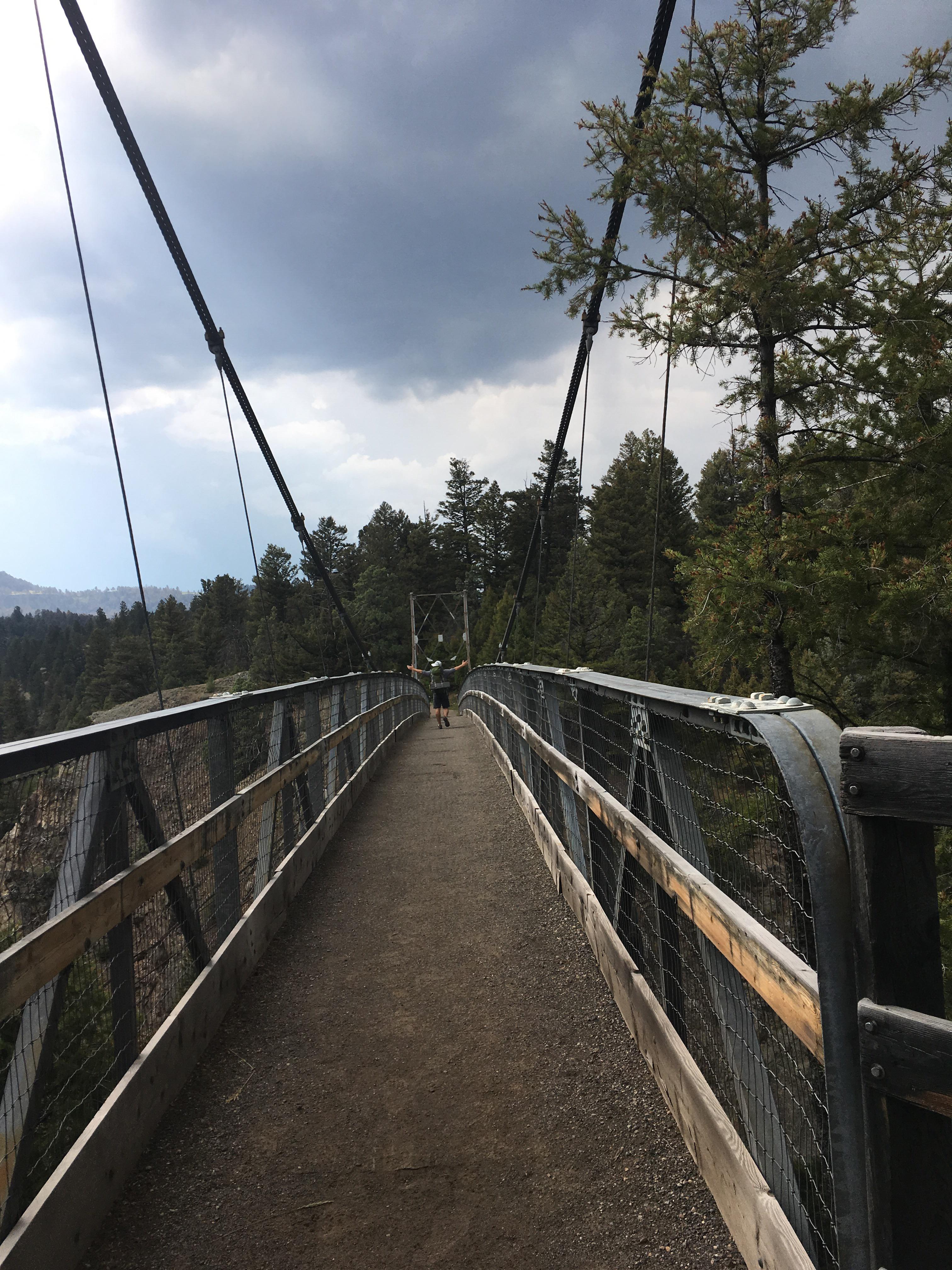 A neat suspension bridge over Yellowstone River Yellowstone, WY. USA