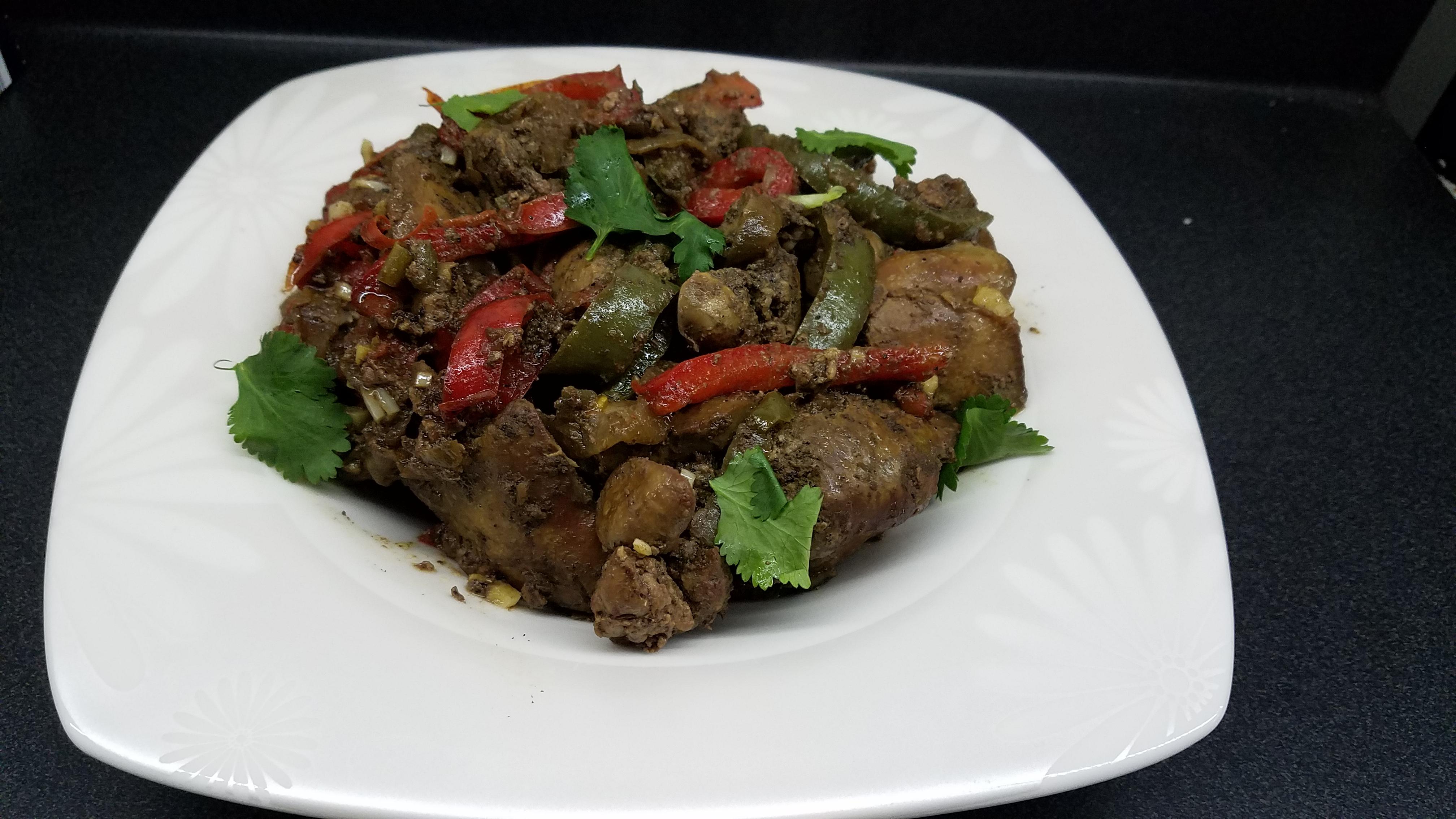 Chicken Liver with onions, garlic and bell peppers r/tonightsdinner