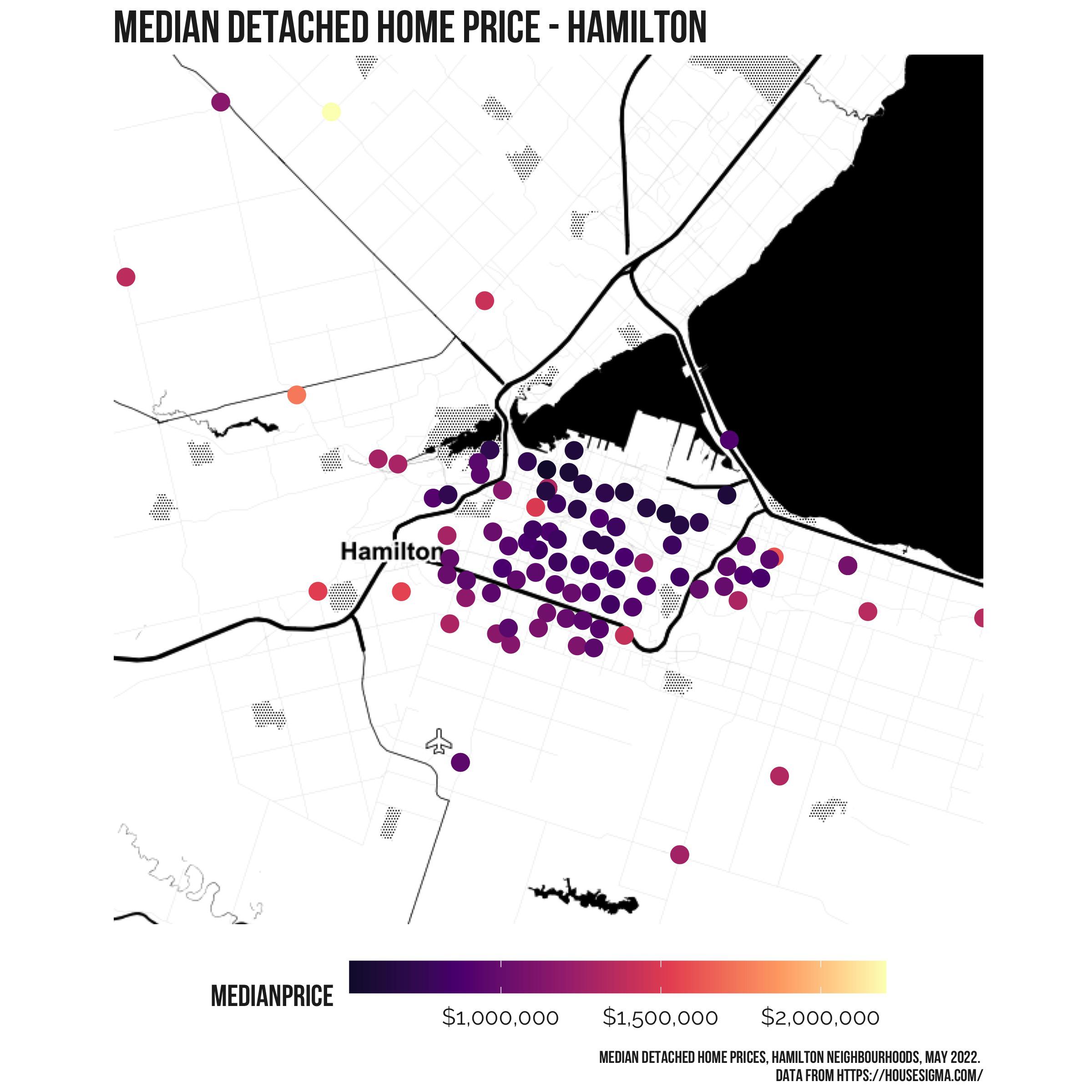 Detached Median House Prices Hamilton Neighbourhoods r/canadahousing