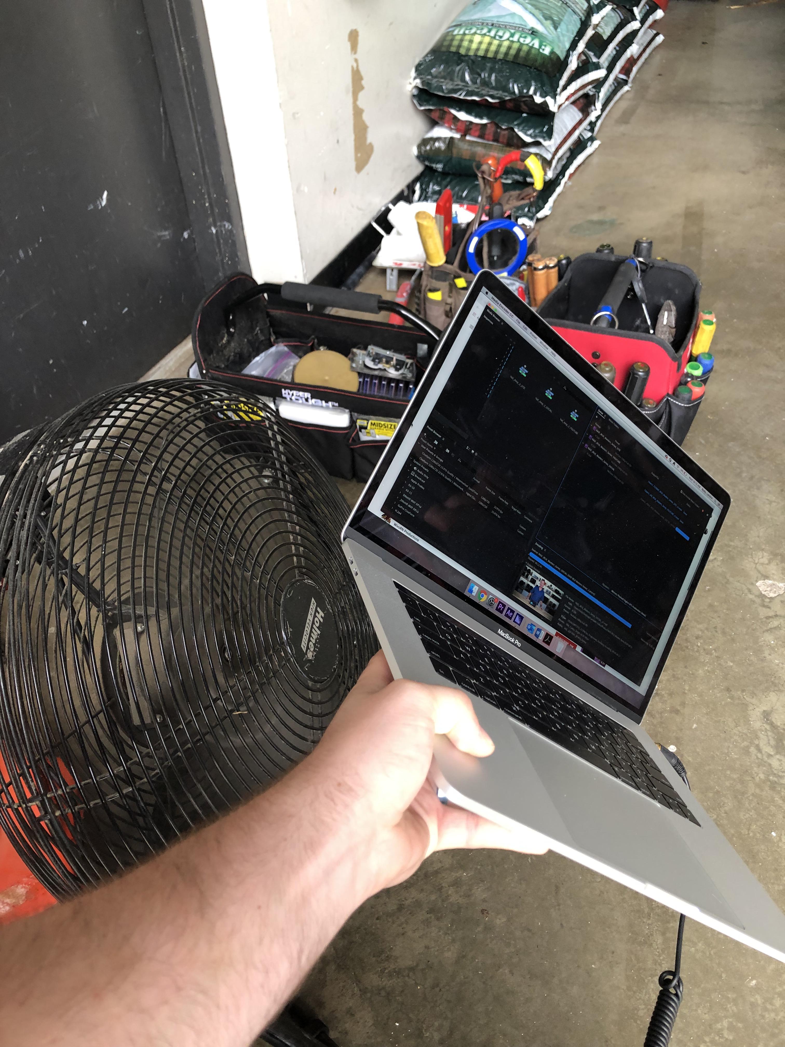 Trying to keep the laptop cool so the battery doesn’t die during export