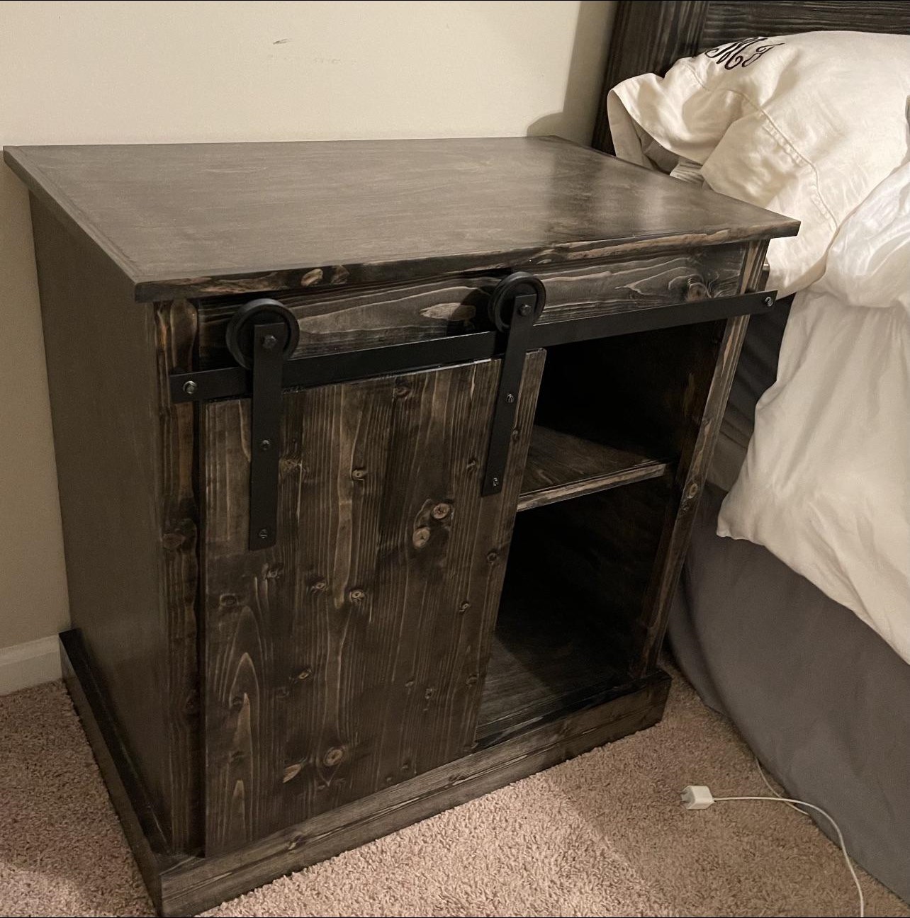 Nightstand with sliding barn door. One down one to go. r