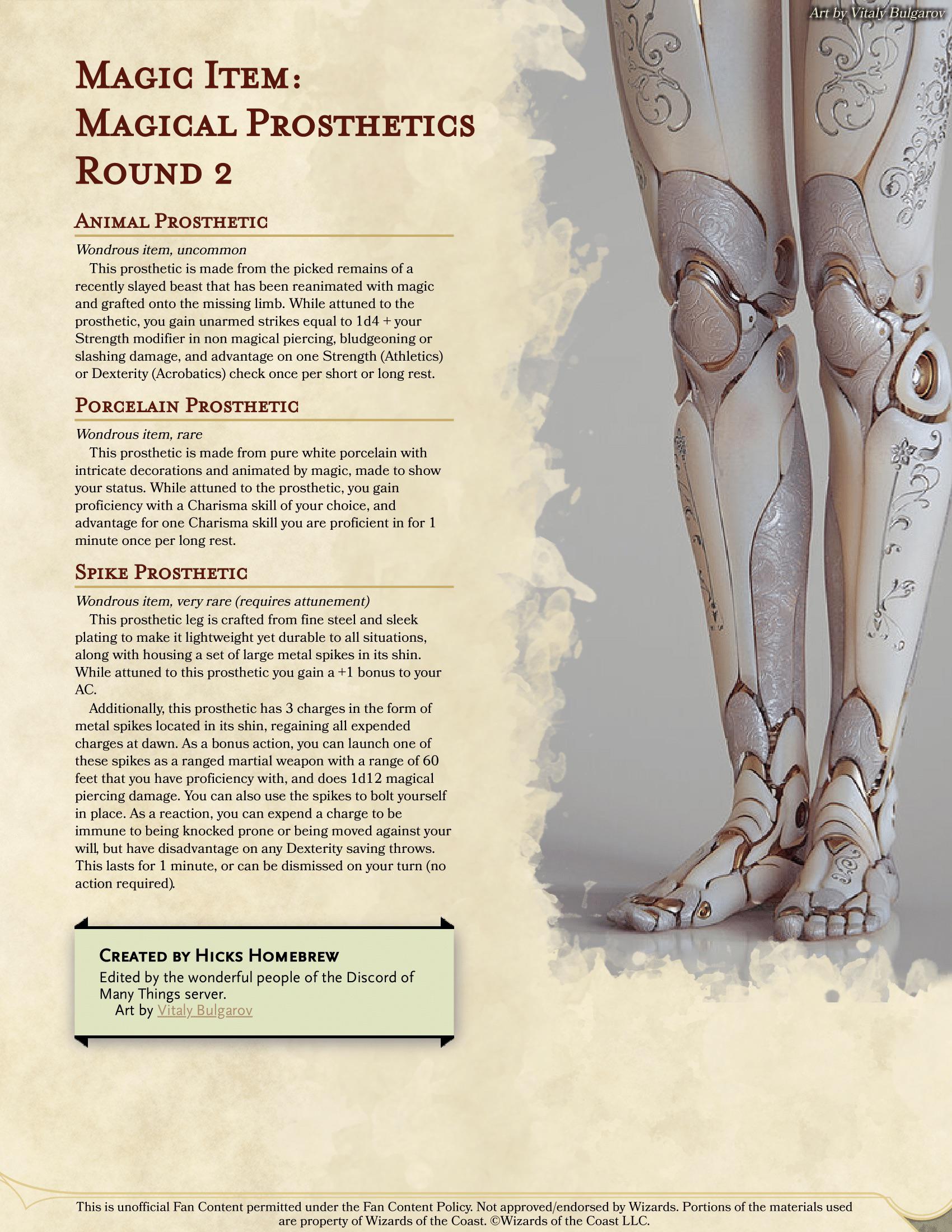 [Homebrew][OC] Magical Prosthetic Round 2 Another set of magical items