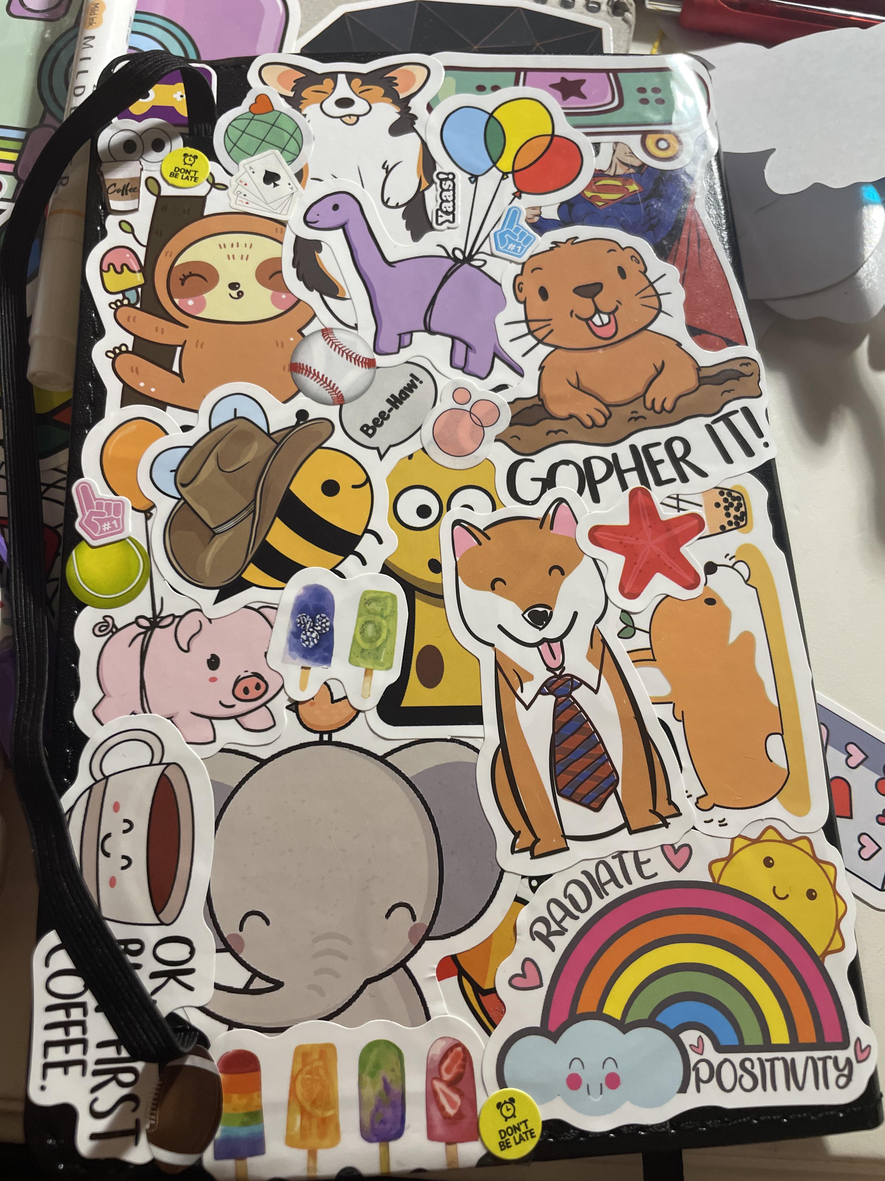Work notebook sticker bomb! (I work w/ kids) Tips are r