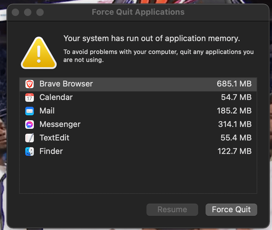 [2021 M1 Macbook Air] Keep getting "System runs out of application