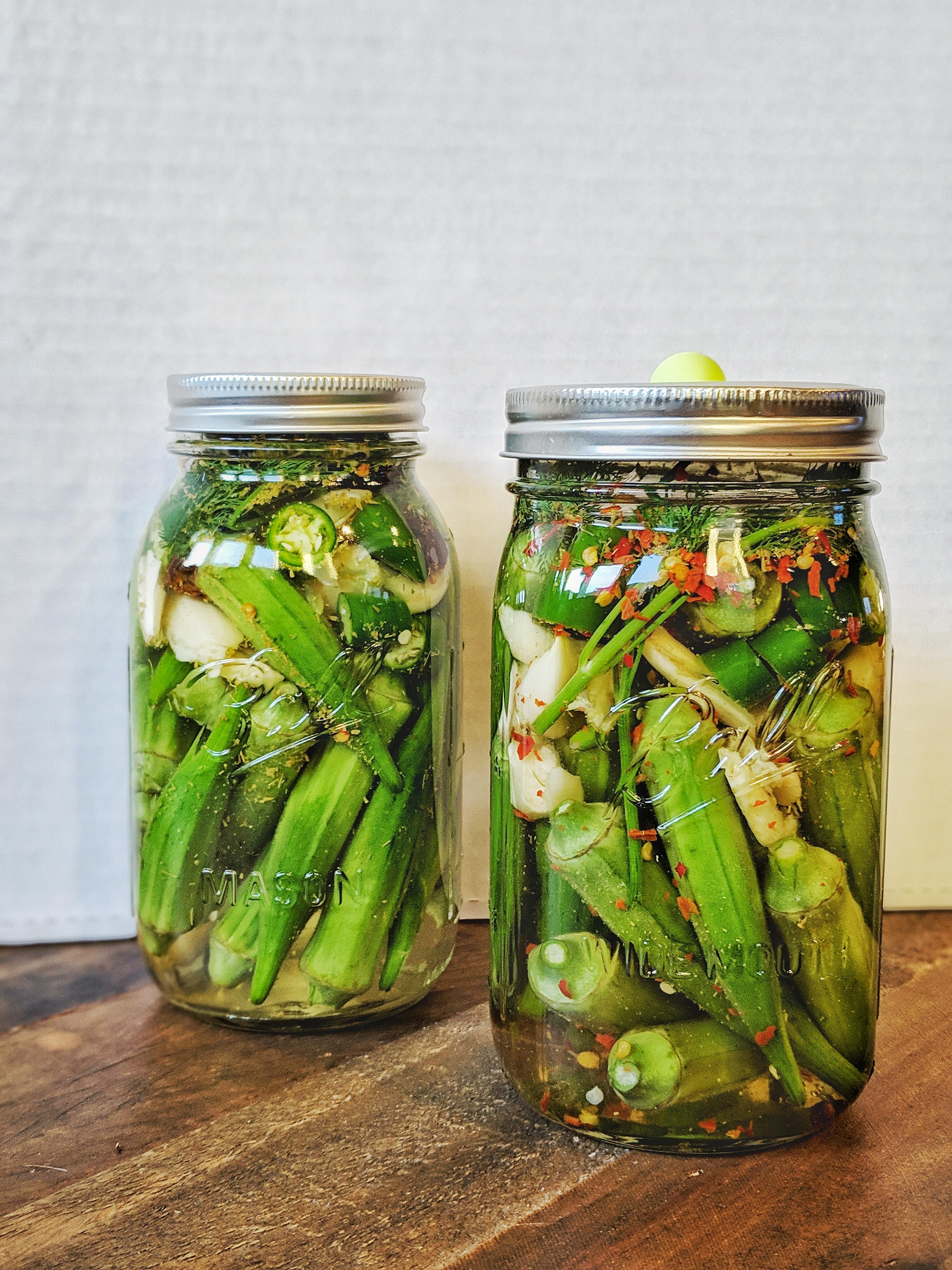 Lacto fermented okra. Regular on the right, and Pepper X on the left