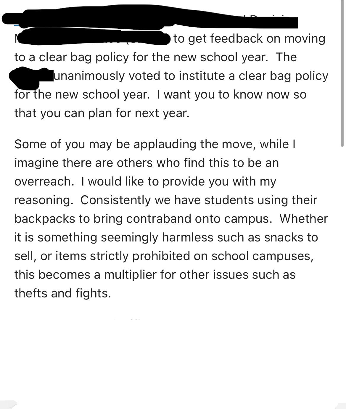 My school banned all nonclear backpacks for next school year. r