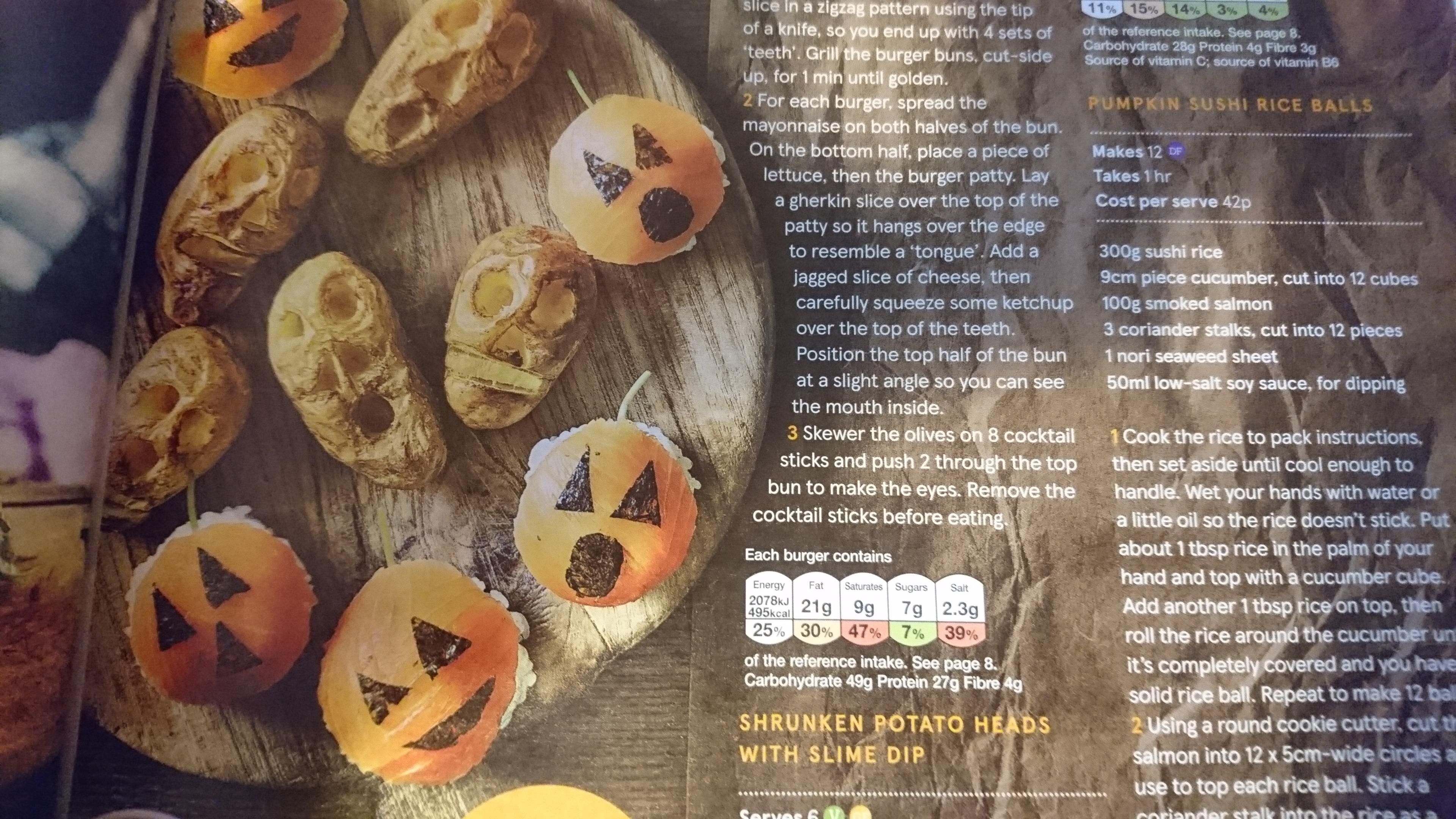 Pumpkin sushi rice balls, served with potato! From the Tesco magazine