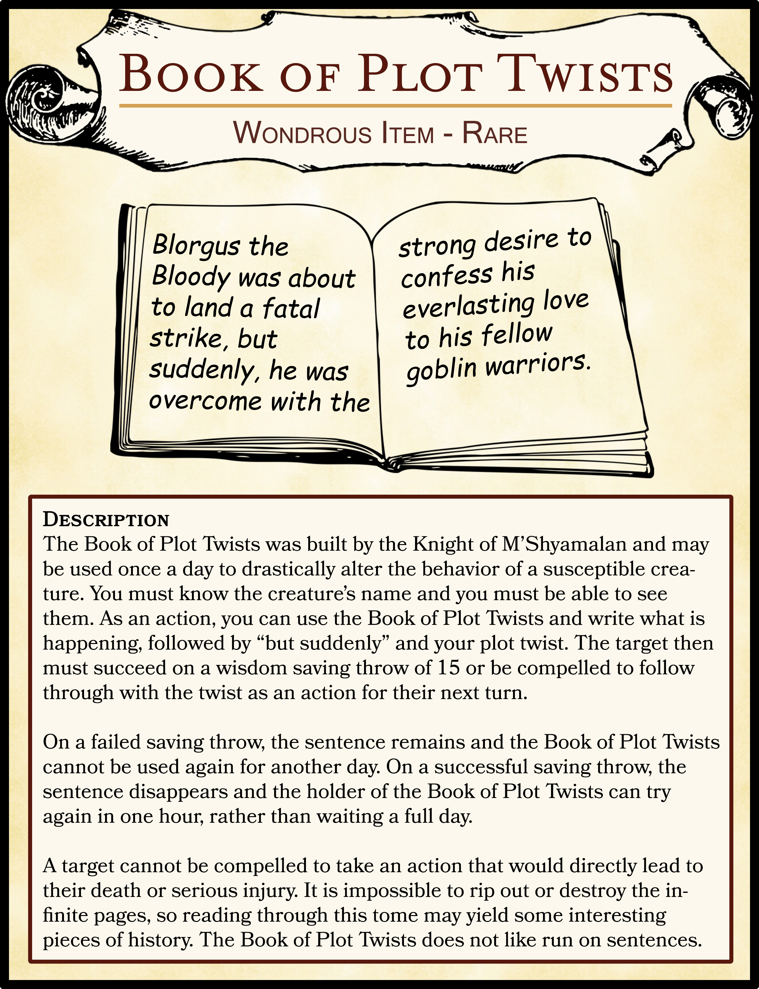 [OC] Silly Item Book of Plot Twists DnD