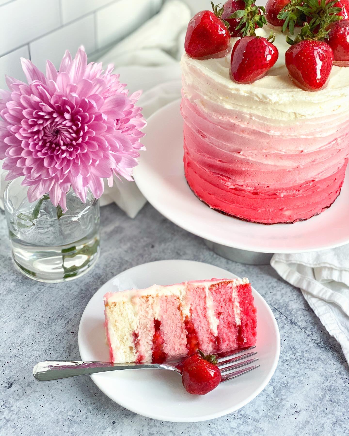 Vanilla Bean Cake, Strawberry Basil Compote, Lemon Zest Buttercream