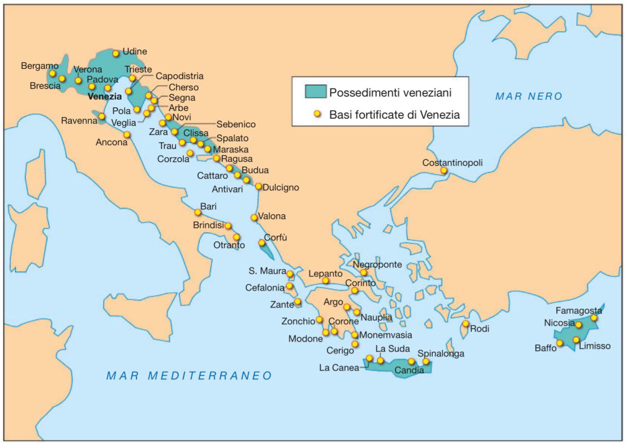Territories of the Most Serene Republic of Venice in the XV century and its fortified bases r