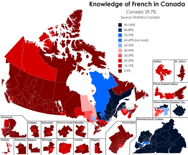 Knowledge of French in Canada by province r/coolguides