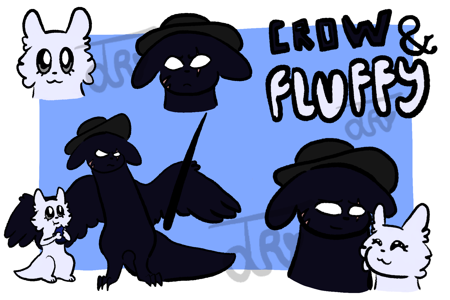 Meet Crow and Fluffy (after I finished drawing them I found a bright