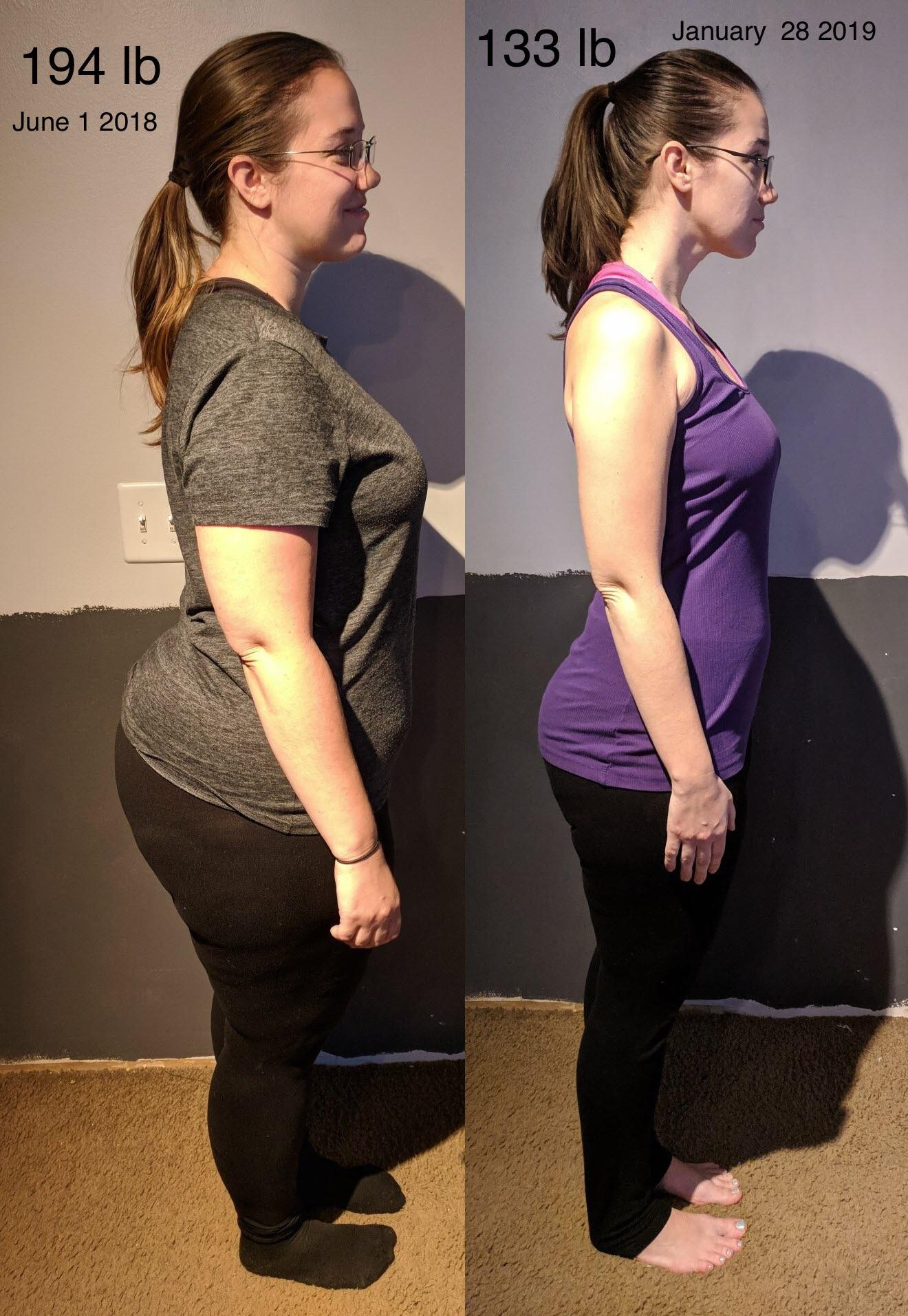 F/30/5’4” [194 lbs. > 133 lbs.] = 61 lbs. 7 month r/progresspics