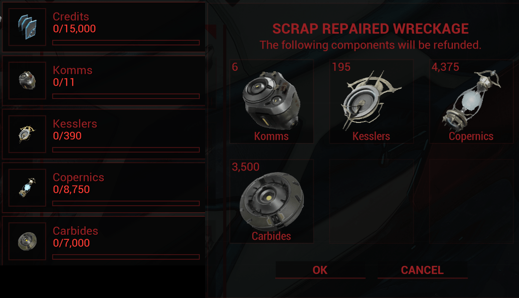 Scrapping repaired parts possibly only awards 1/2 of the resources