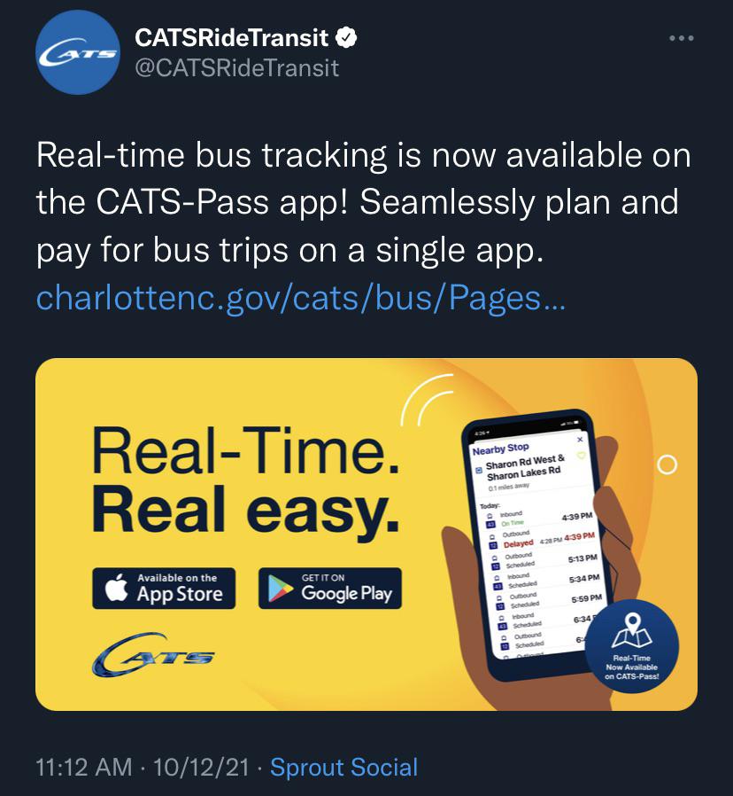 Realtime CATs bus tracking now available r/Charlotte