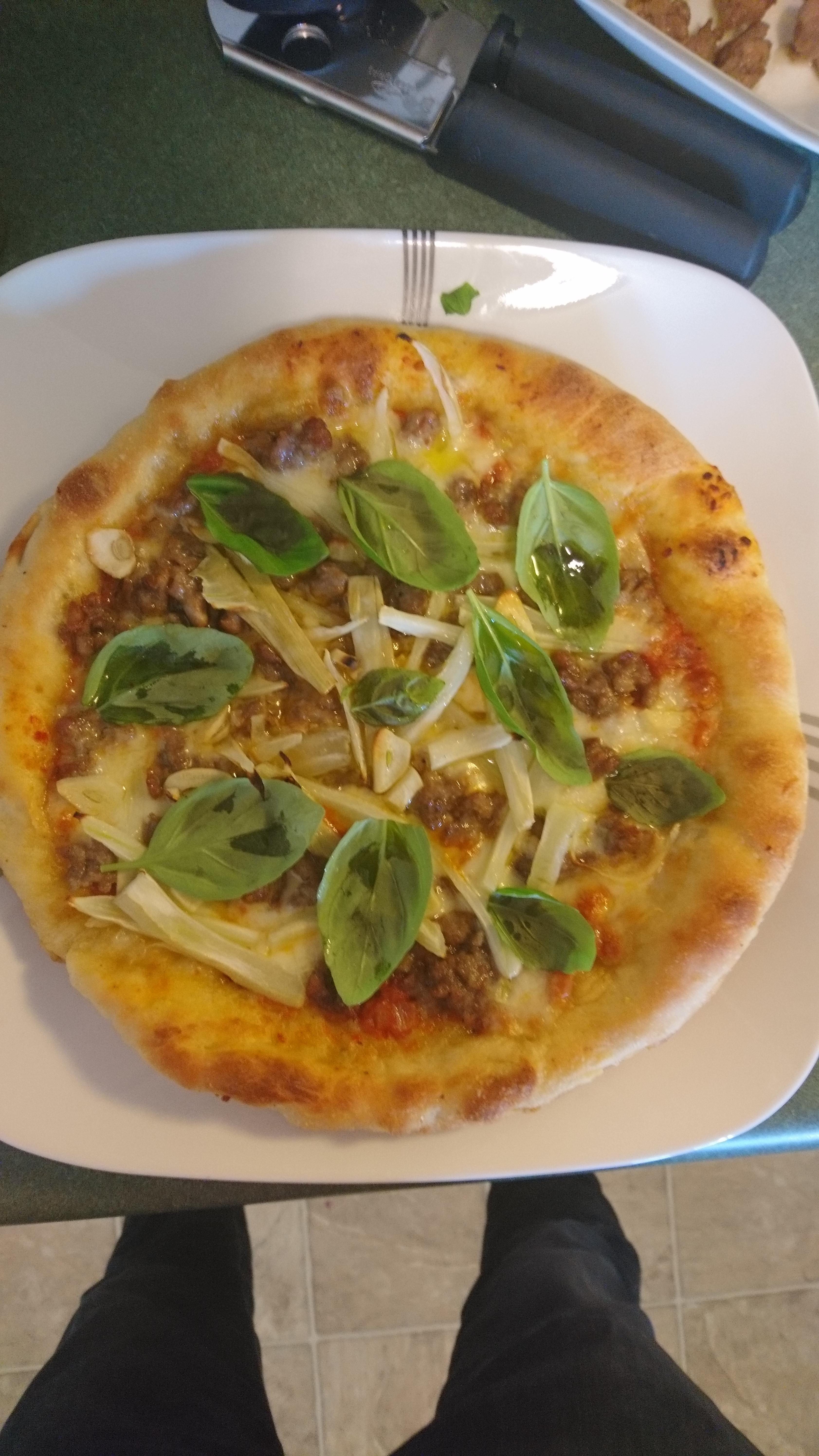 Tried a cast iron fennel and sausage pizza from Bon Appétit for my