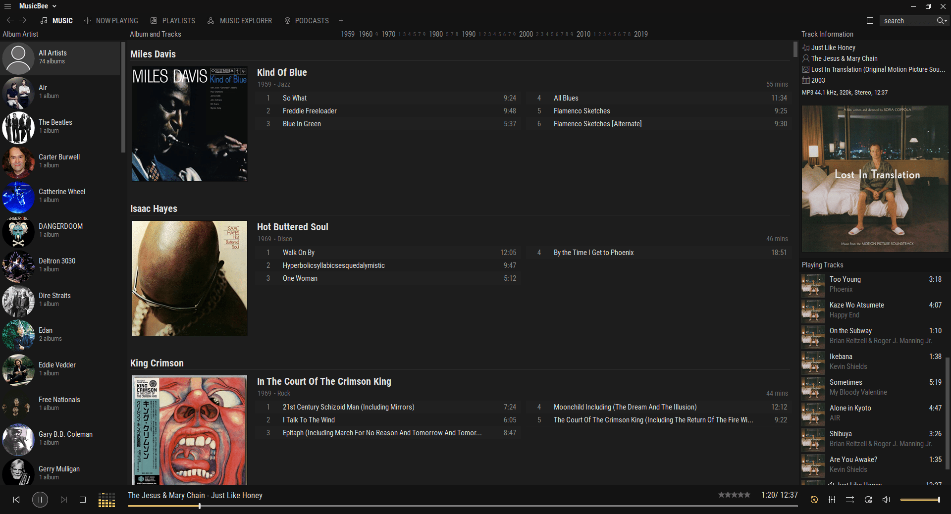 I love customising MusicBee! Here's my layout musicbee