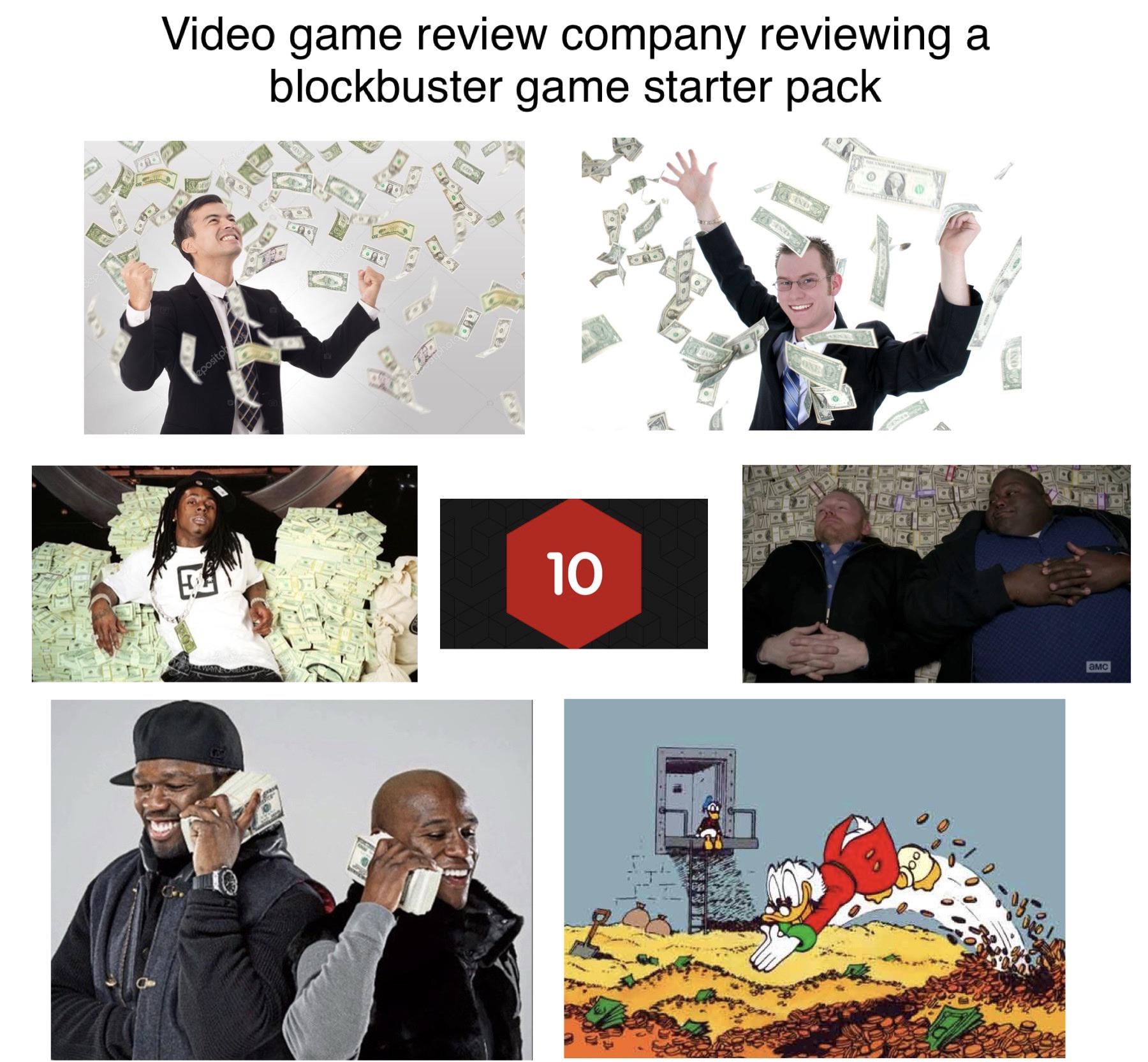 Video game review company reviewing a blockbuster game starter pack