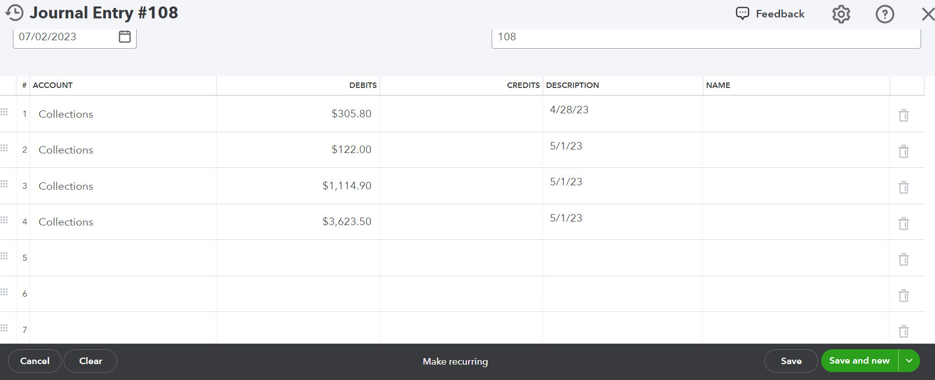 How can I balance this journal entry? These are deposits in my bank