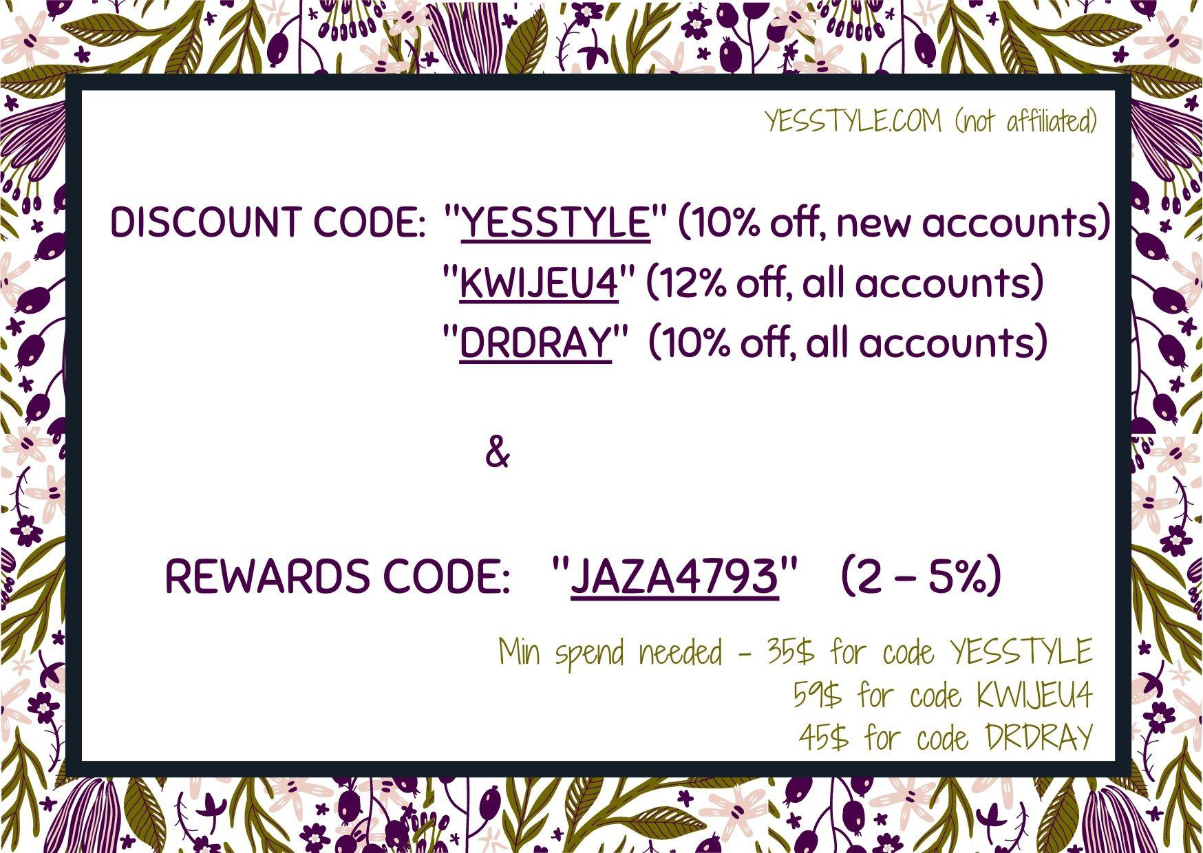 Whip out these codes if you intend on checking out ur yesstyle cart