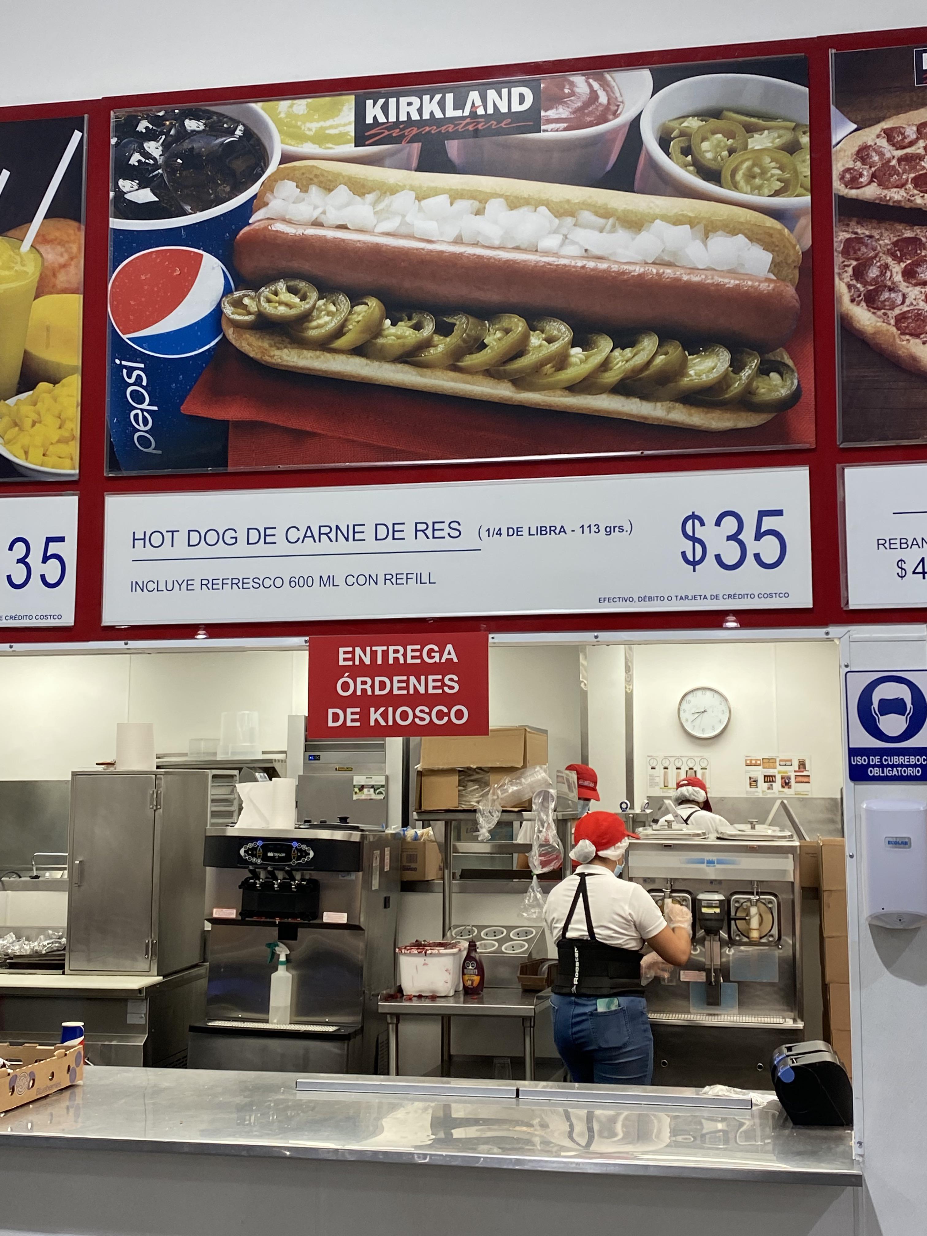 Juarez Mexico Hot dog price? 35.00 Pesos ( 1.75 Dollars) r/Costco