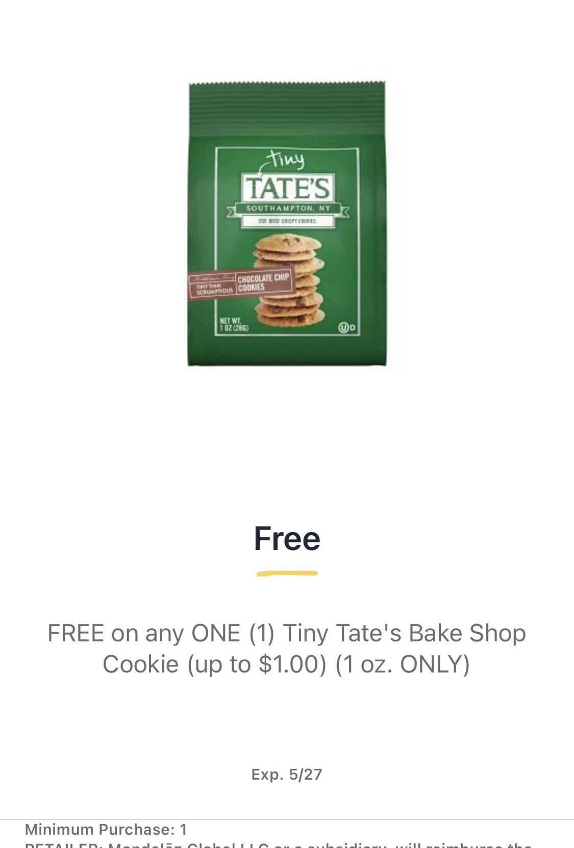 Free Tiny Tate’s Cookie with Publix Coupon inapp Coupon r/freebies