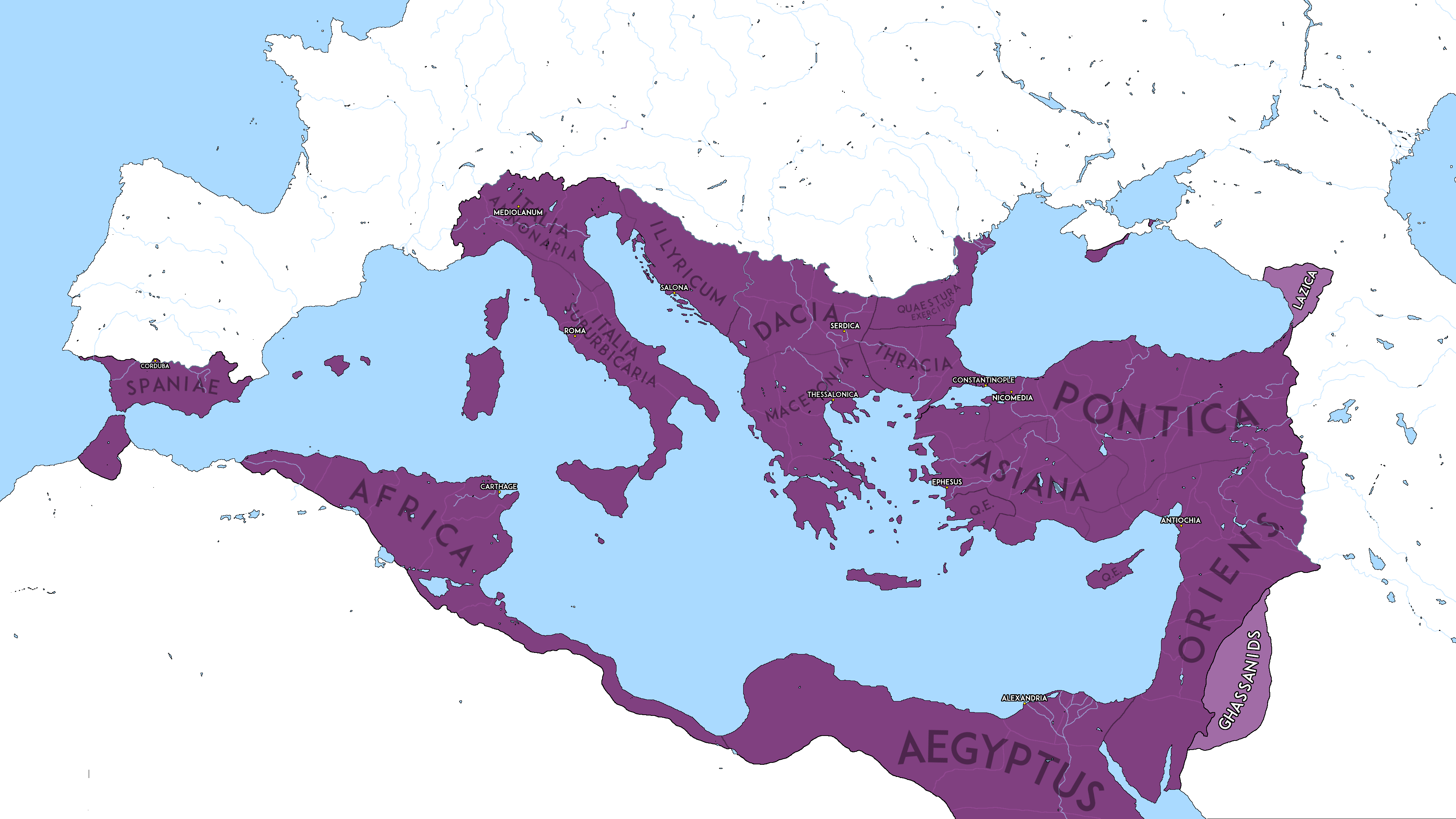 The Eastern Roman (Byzantine) Empire at its greatest extent, circa 555