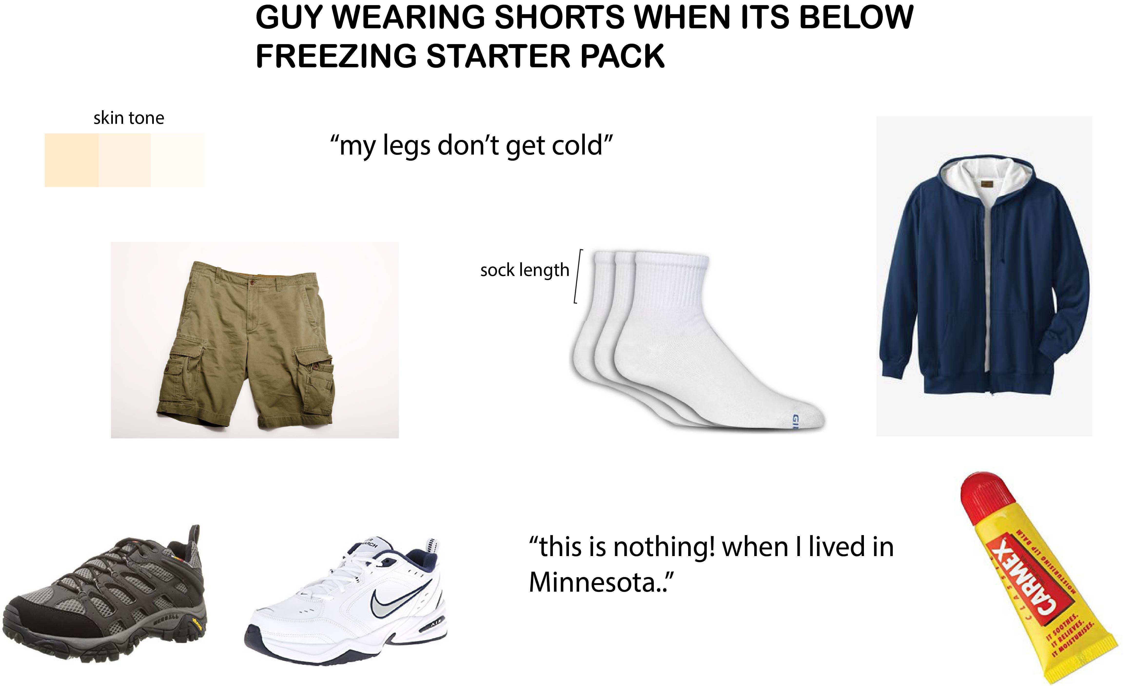 Guy wearing shorts when its below freezing starter pack r/starterpacks
