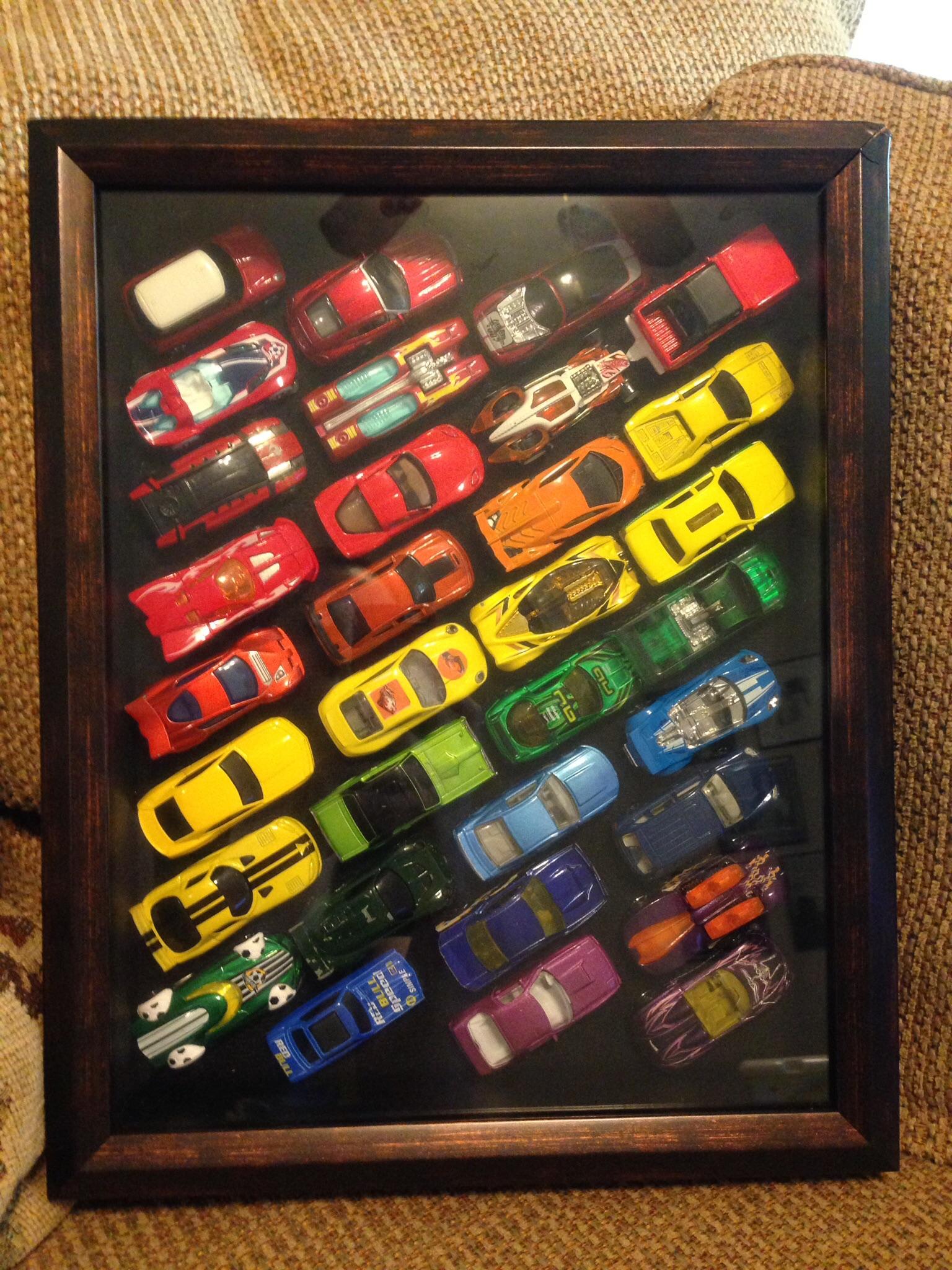 Hot Wheel wall art (shadow box) I made a while back for my son’s room