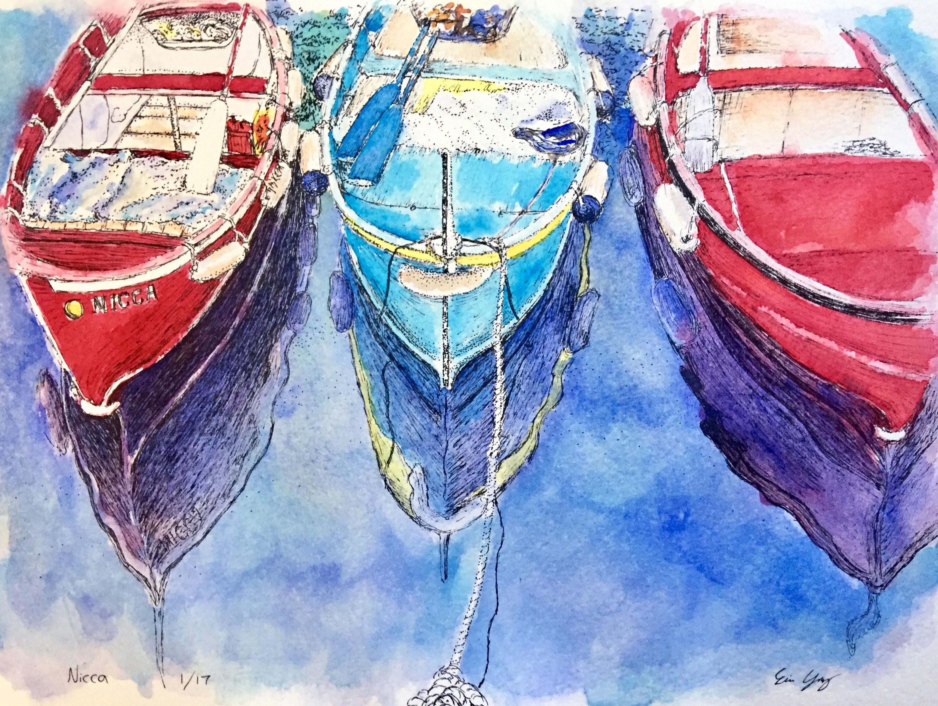 Italian Boats, watercolor, 8" x 11" r/Art