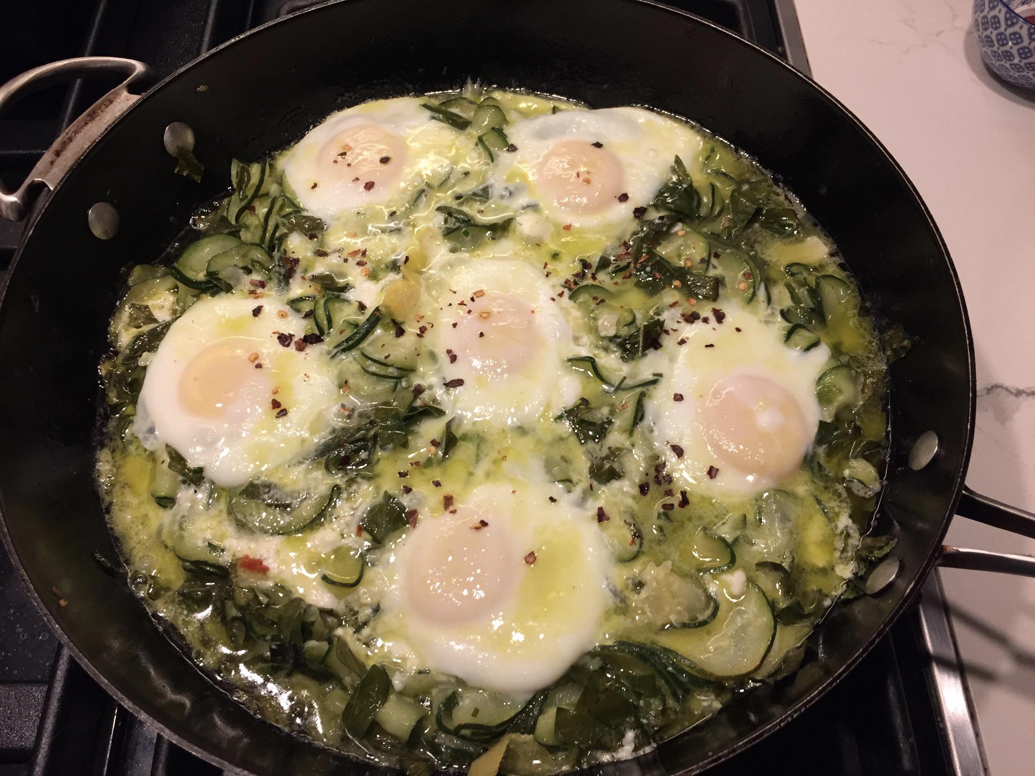 [Homemade] Braised Eggs with Zucchini, Lemon and Feta (Yotam Ottolenghi