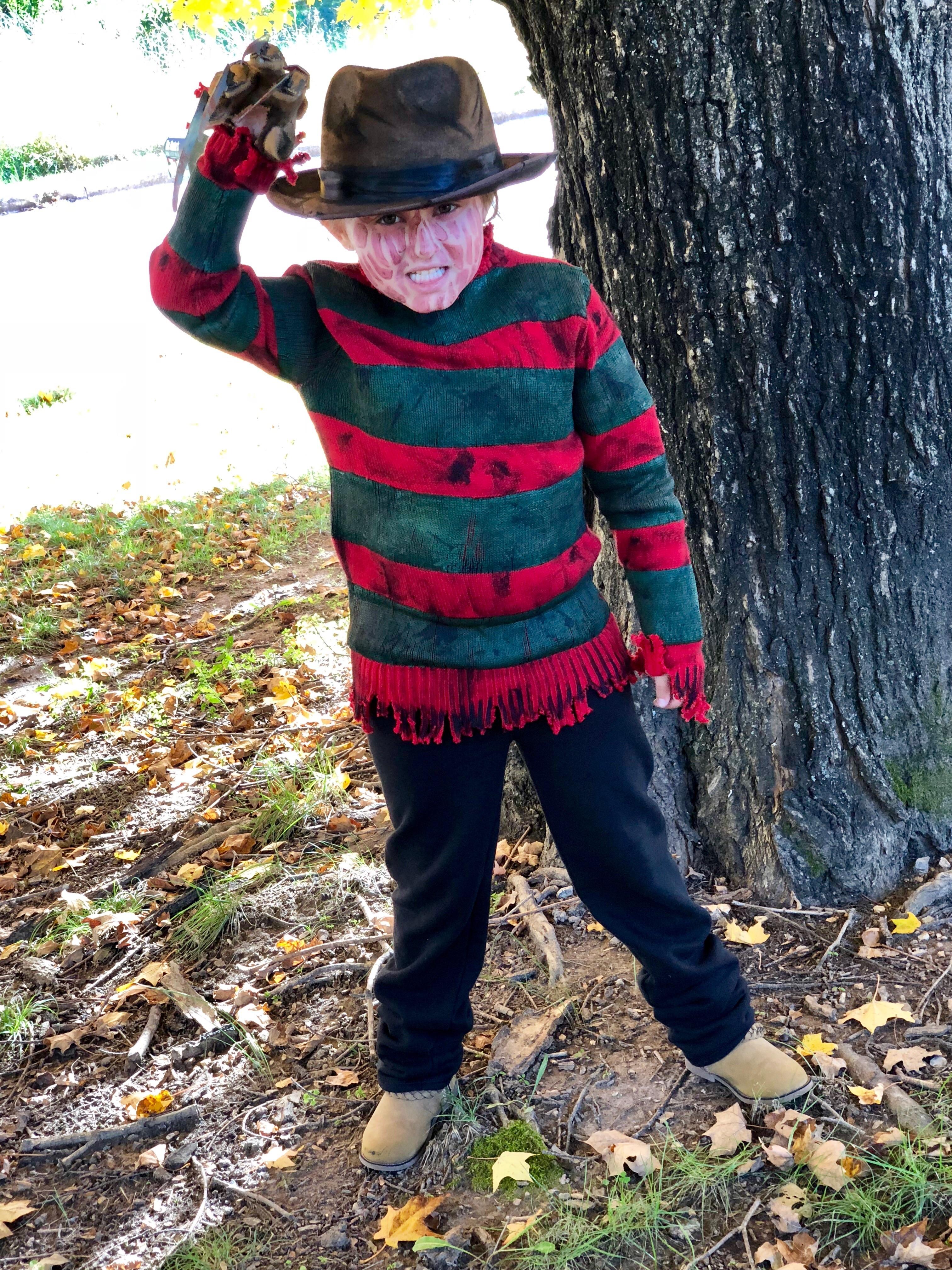 My daughter in her Freddy Krueger costume from A Nightmare on Elm