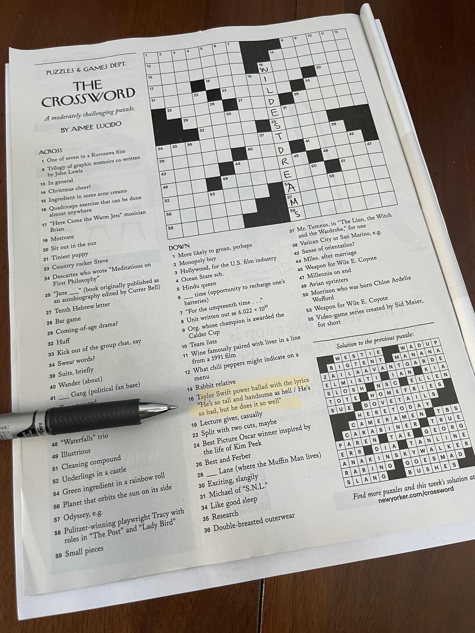 This week’s New Yorker crossword I never got an answer so quickly before r/TaylorSwift