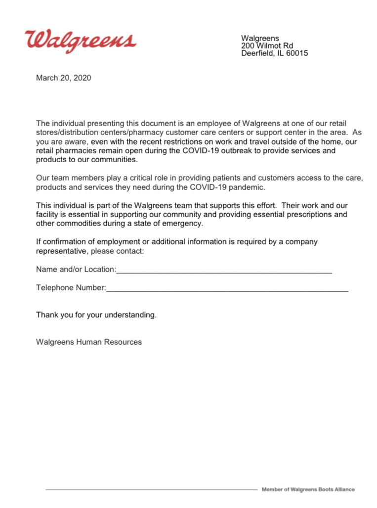Letter of authorization for essential workers, required now in some