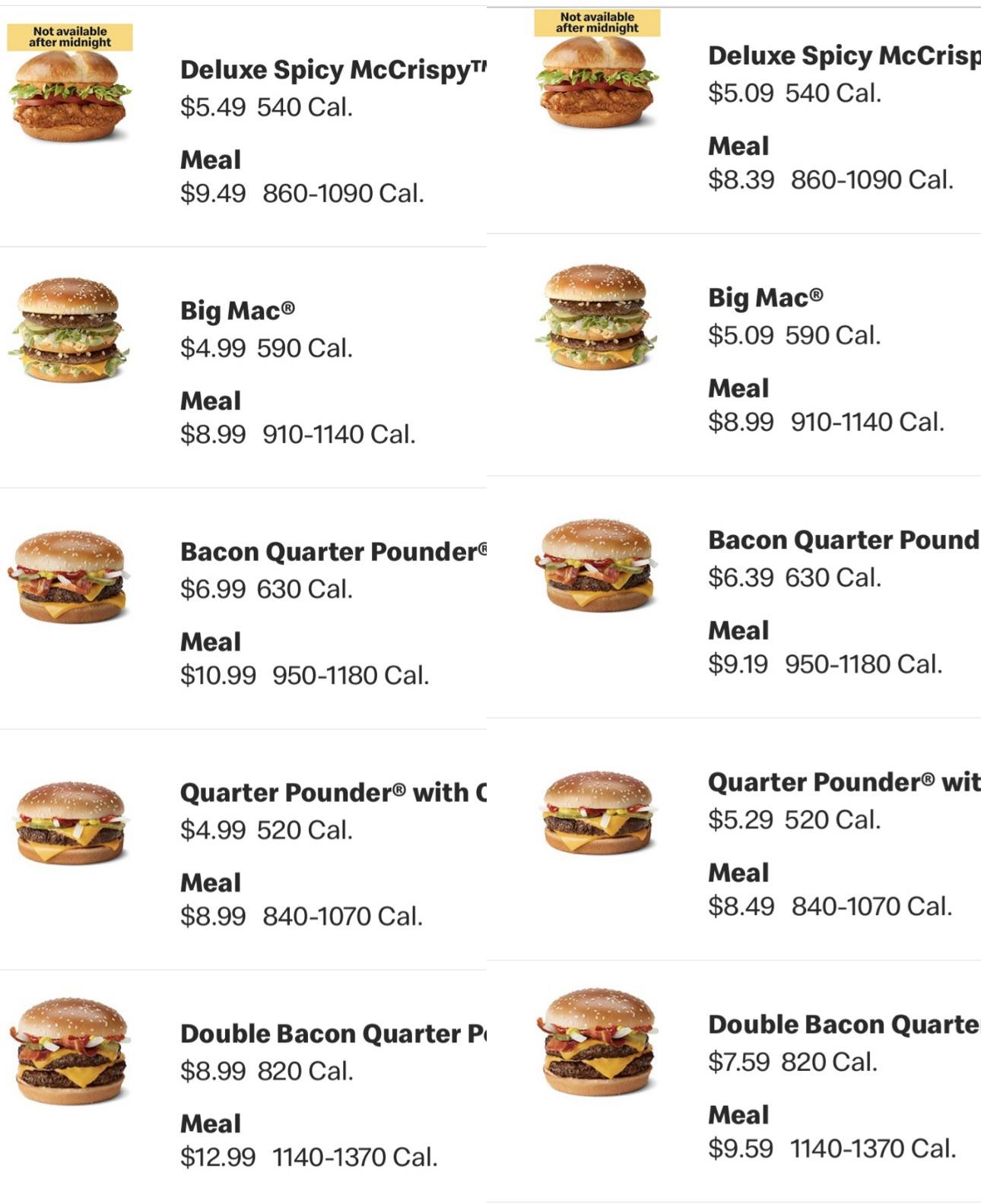 Price difference between McDonalds locations that are 2 miles apart
