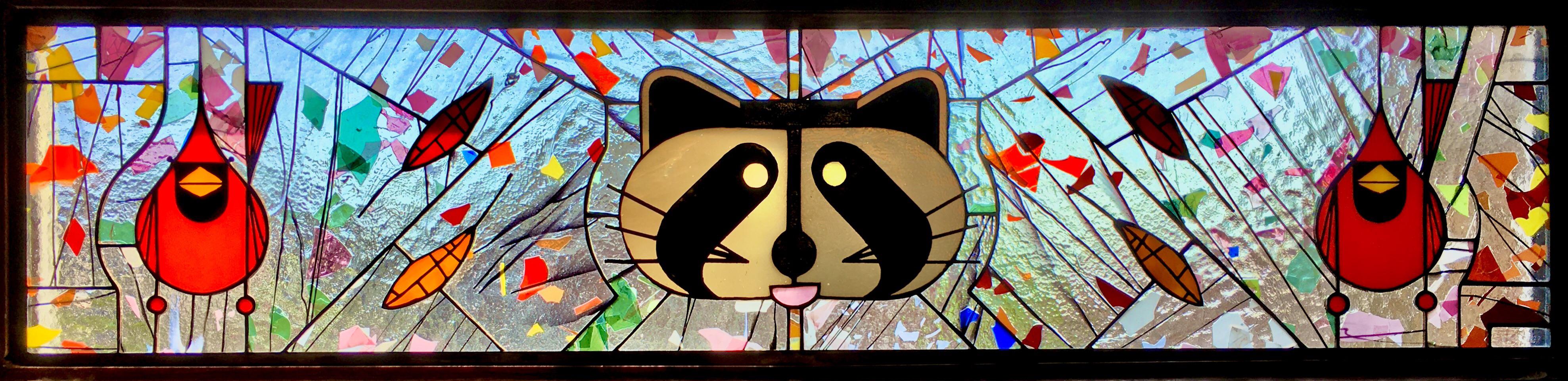 Newest Charley Harper collage style stained glass window, installed in