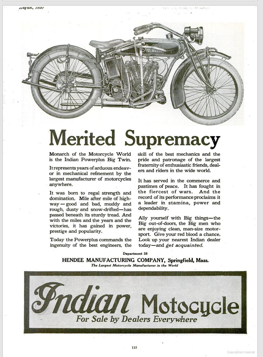 1920 Indian Motorcycle r/vintageads