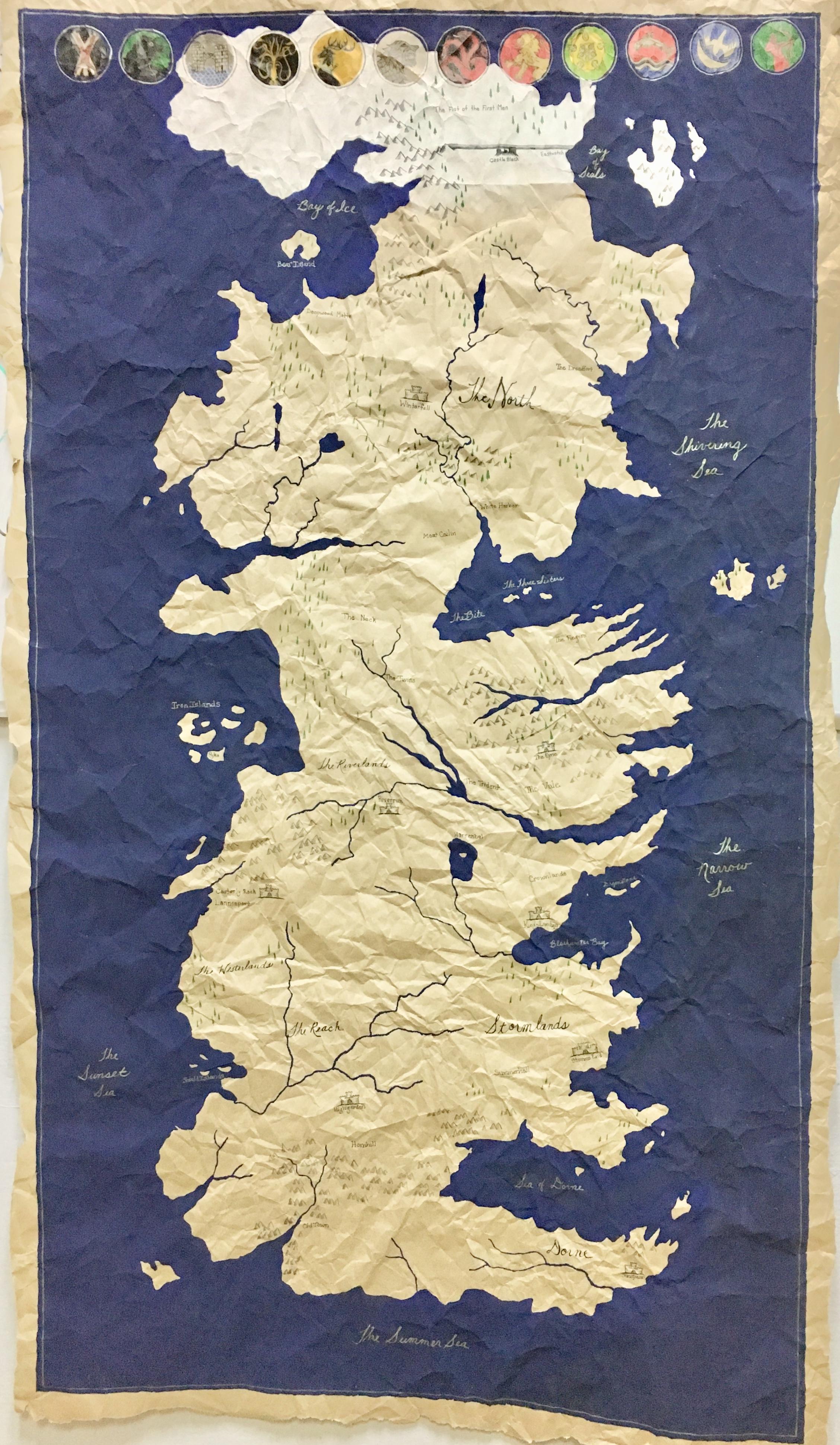 [NO SPOILERS] Handdrawn and painted map of Westeros with house sigils