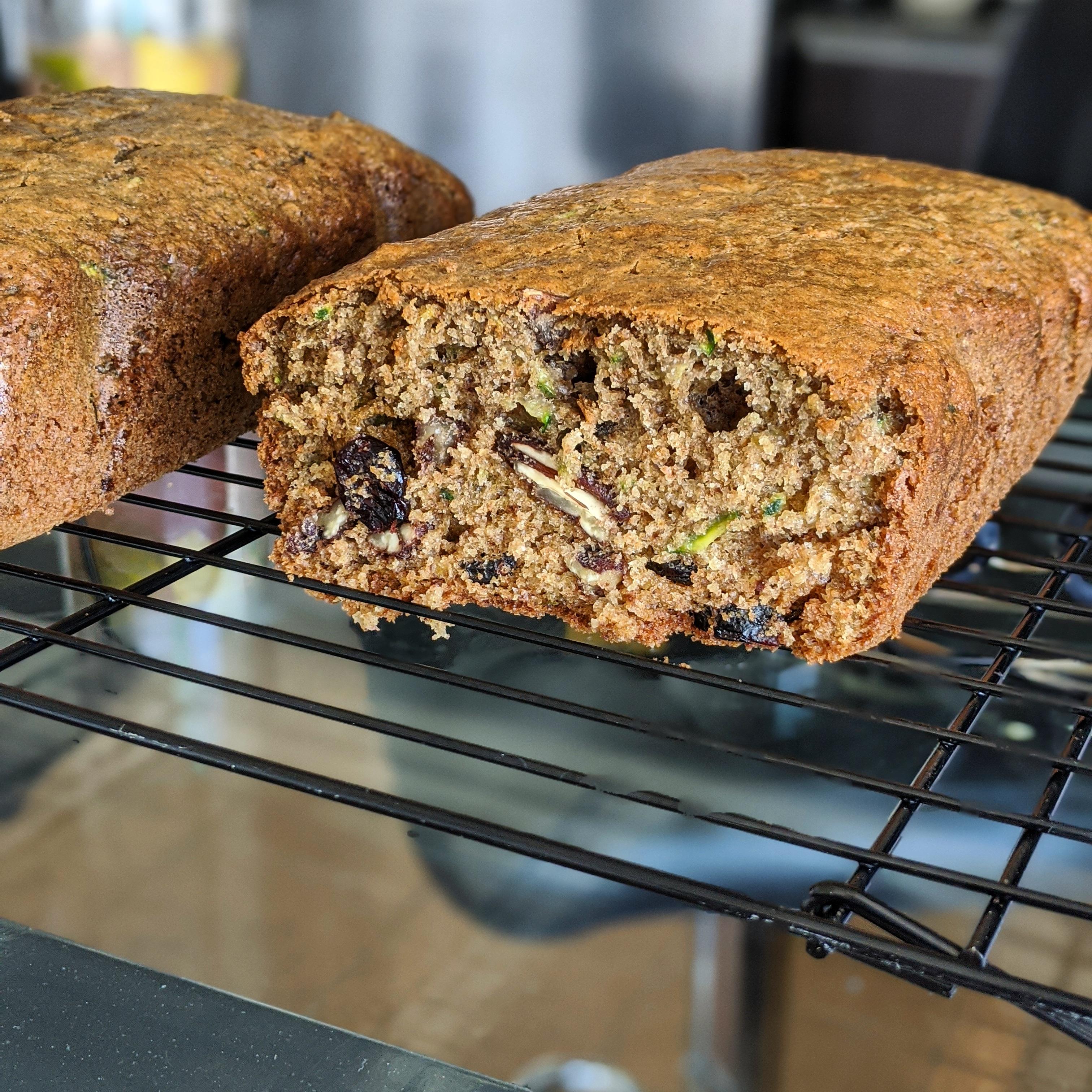 Sourdough discard zucchini bread with pecans and craisins. r/Baking