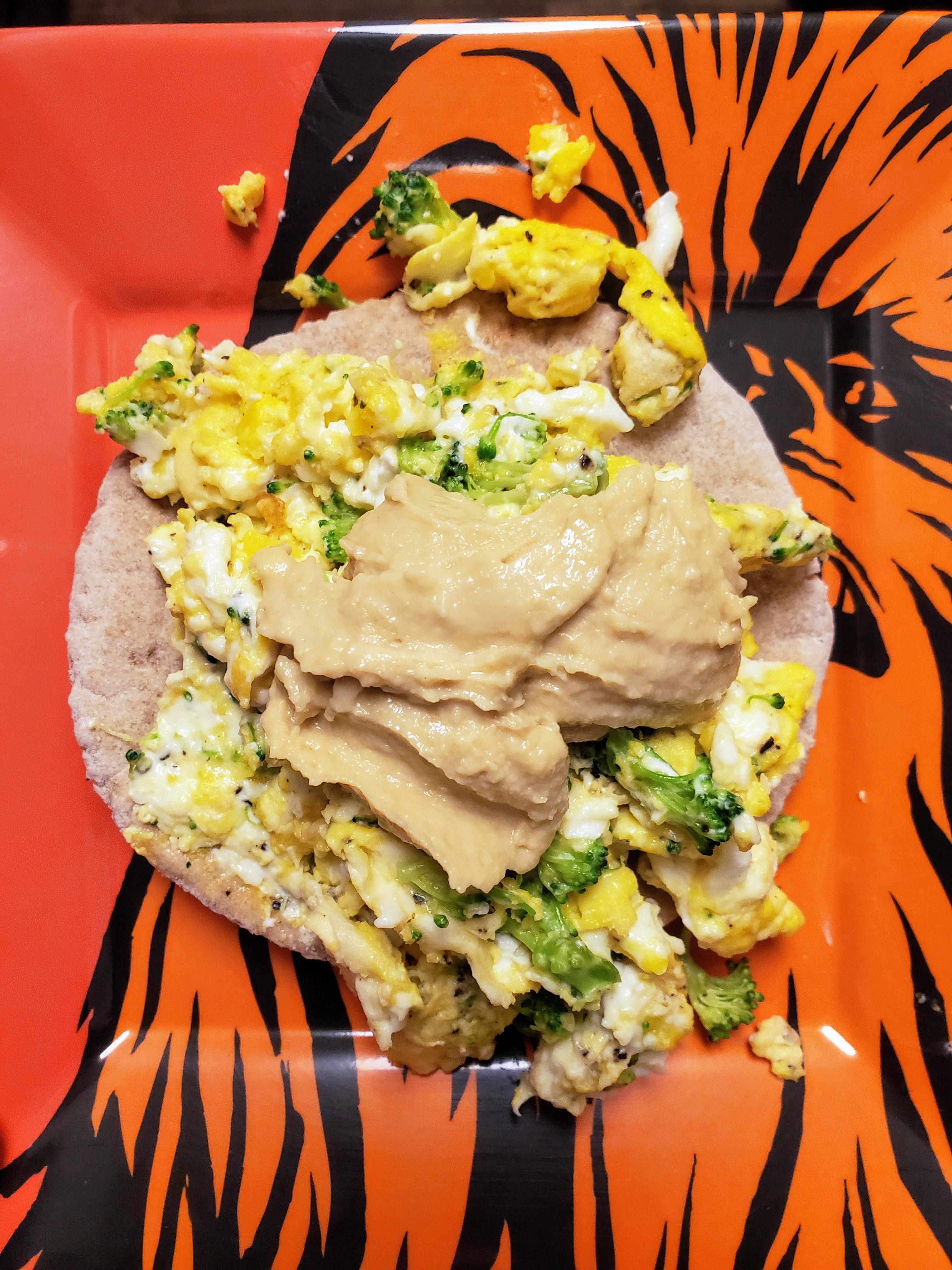Chewbacca approved scrambled eggs with hummus and pita bread HealthyFood