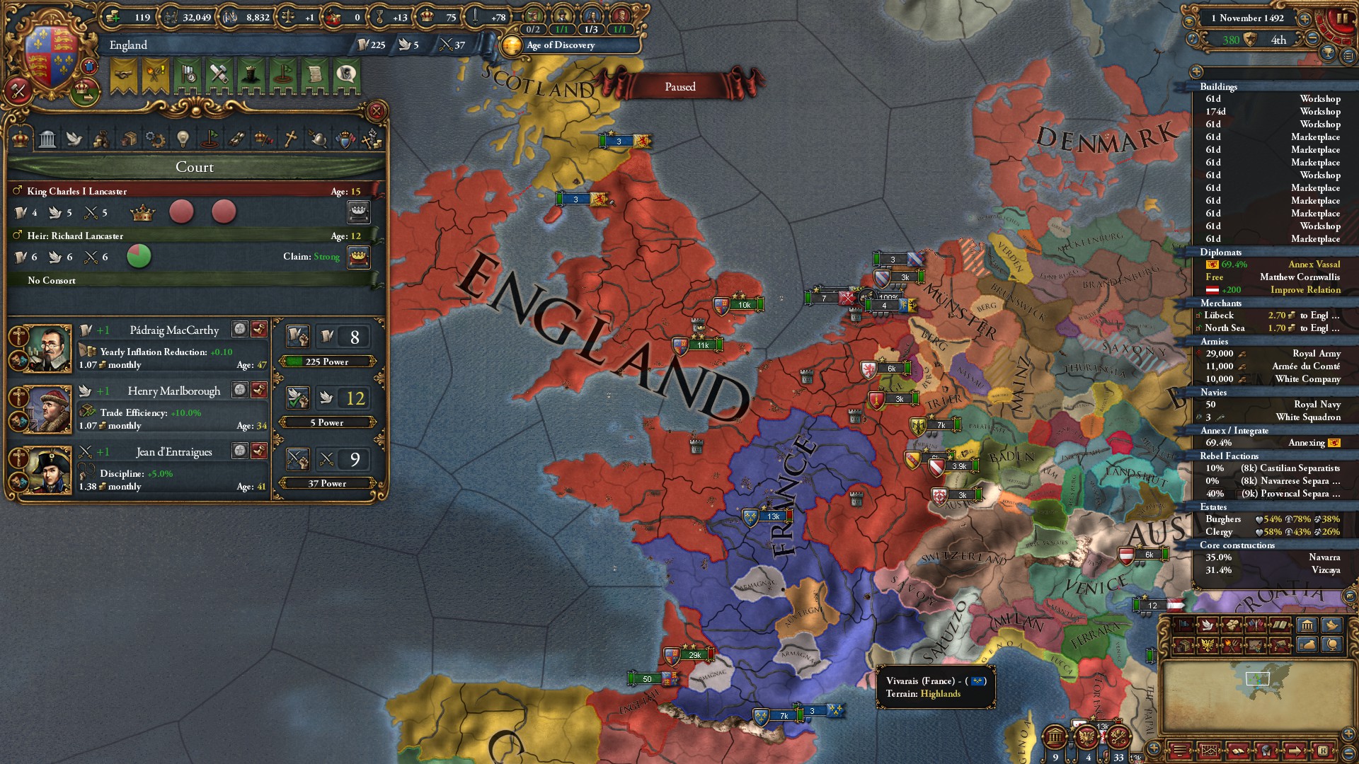 PU France, inherit Burgundy, get 6/6/6 heir, great start with England